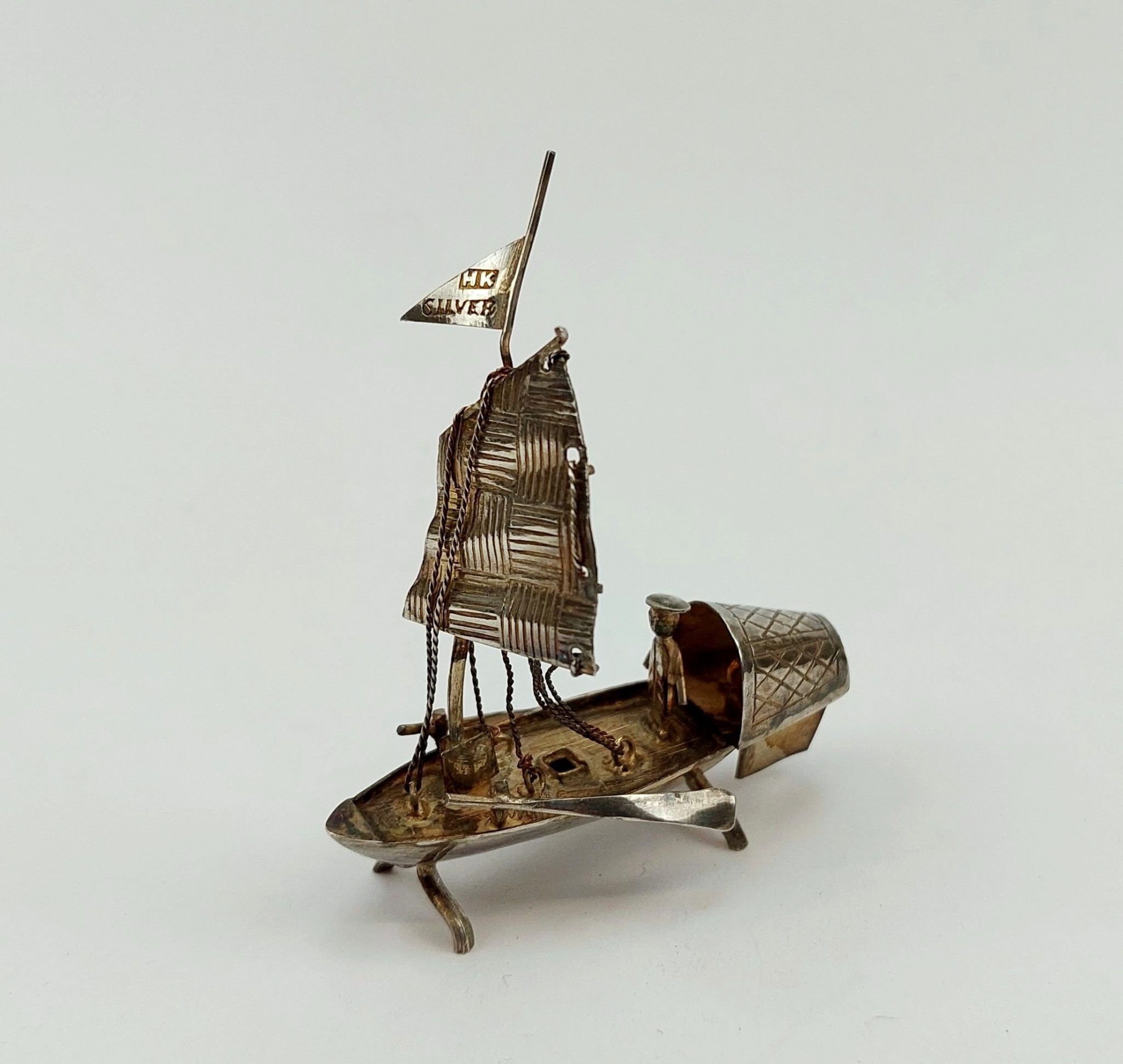 Silver Oriental Fishing Boat #1 - Sally Antiques