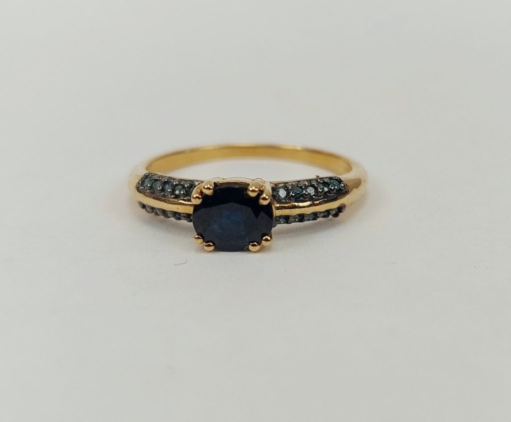 9ct Gold Sapphire & Blue Diamond Ring UK Size N+, US 7 - Sally Antiques