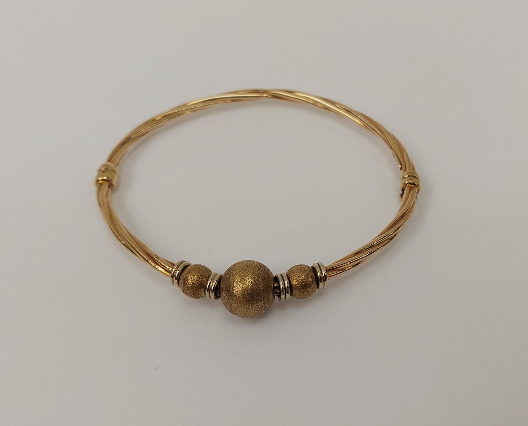 9ct Gold Hinged Bangle With Beads - Sally Antiques