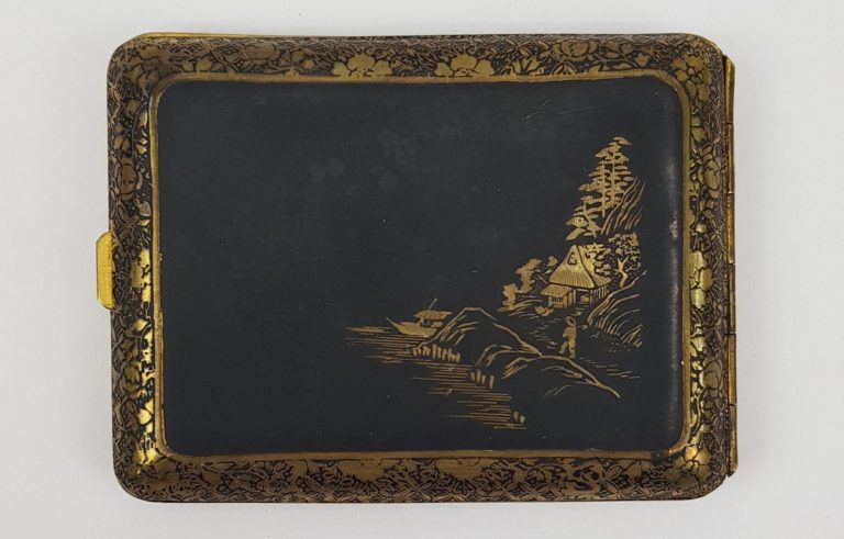 Vintage Japanese Damascene Cigarette Case With Water Mill And Mount ...