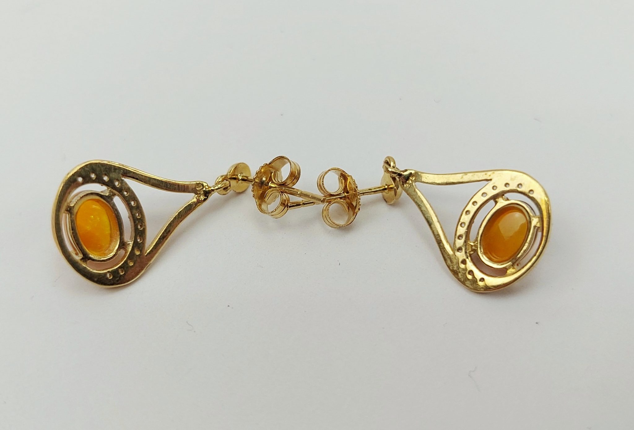 Pair of 9ct Gold Yellow Opal & White Topaz Drop Earrings - Sally Antiques