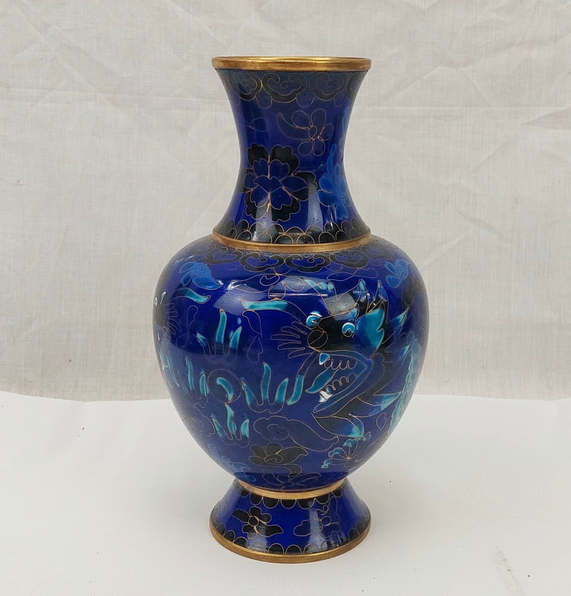 Blue Chinese Cloisonne Vase With Dragons - Sally Antiques