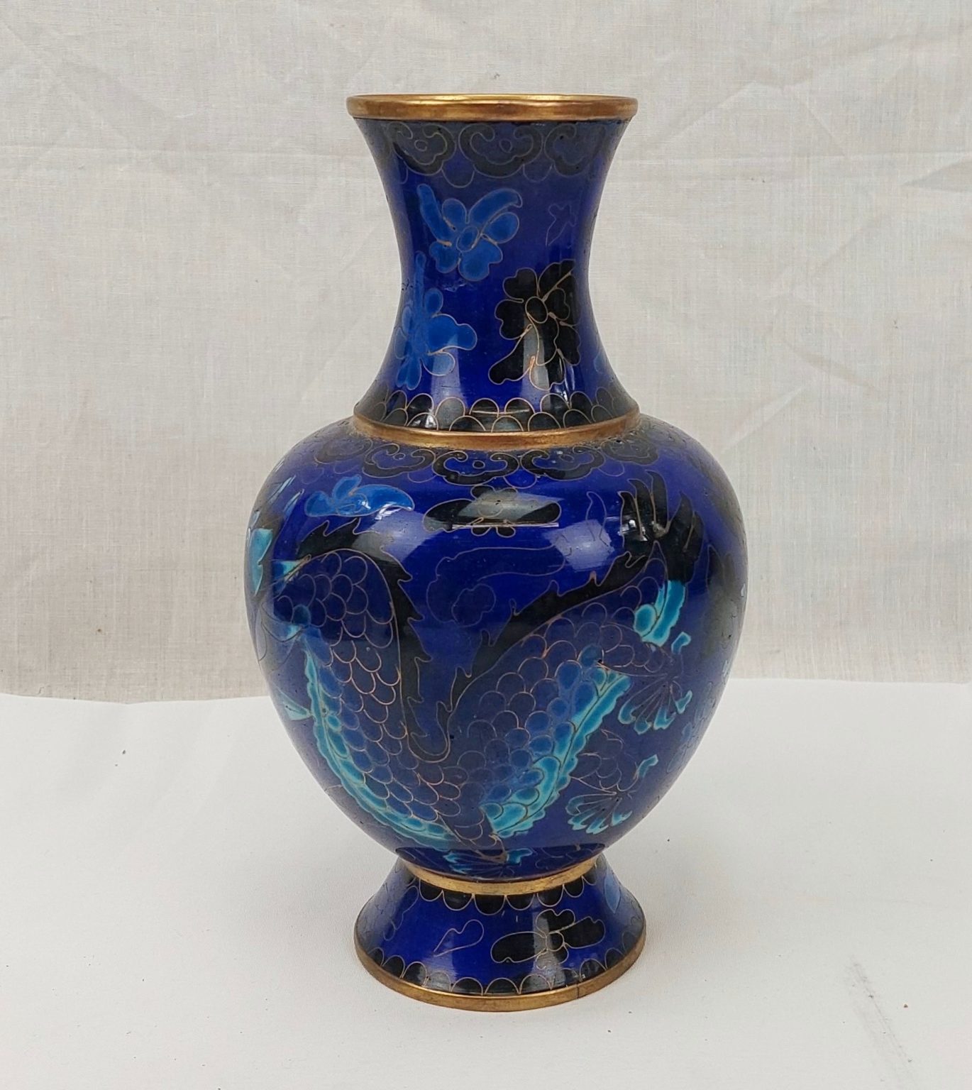 Blue Chinese Cloisonne Vase With Dragons - Sally Antiques