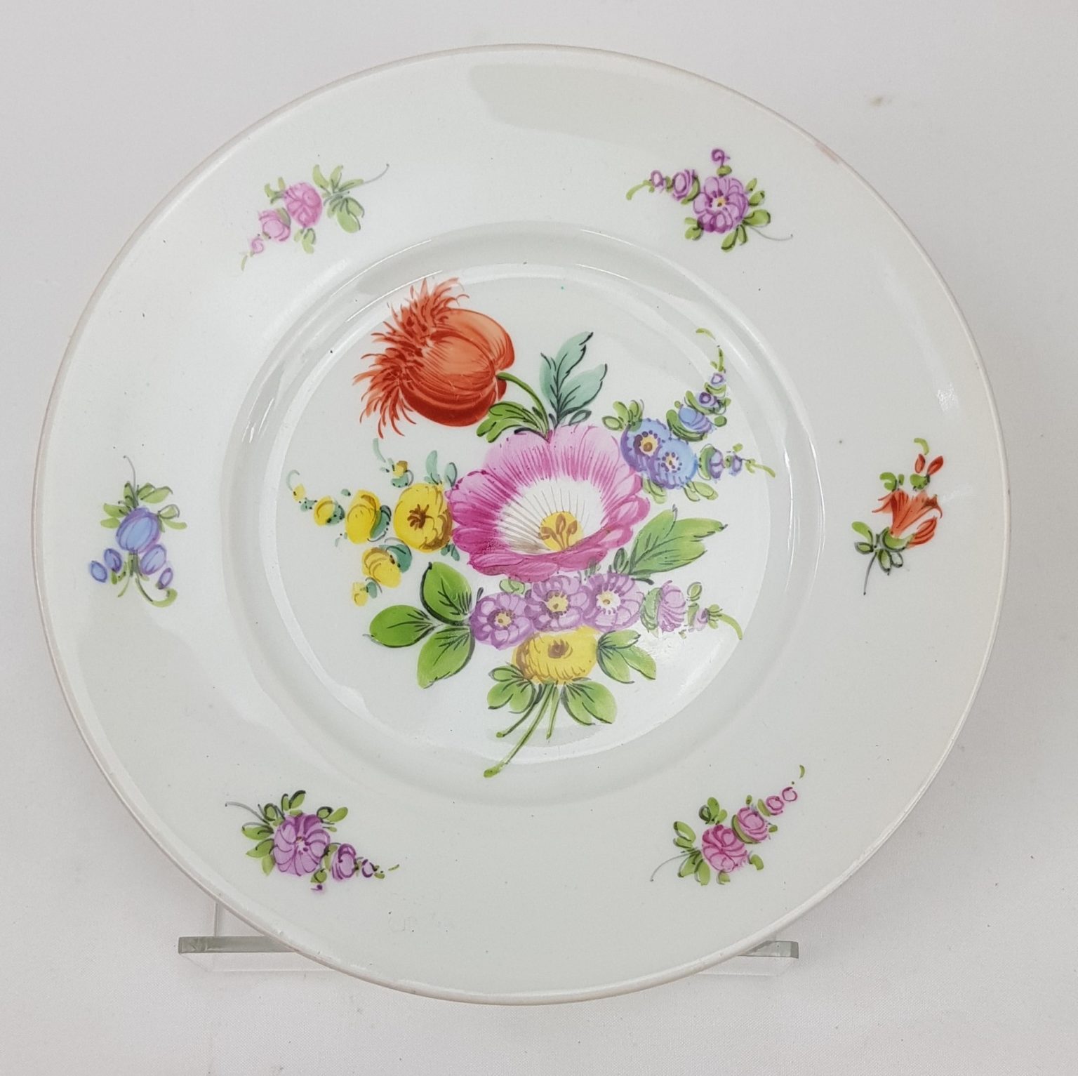 Victorian Circa 1890 Dresden Hand Painted Floral Plate - Sally Antiques