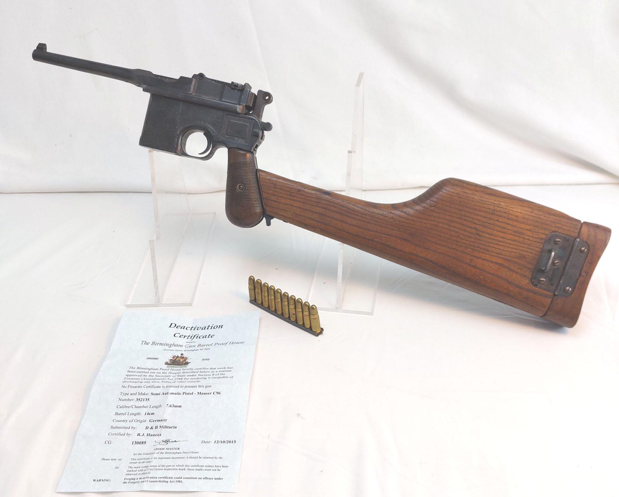 Early C1915 German Broom Handled C96 Mauser Semi Automatic Pistol With Original Shoulder Stock 8339