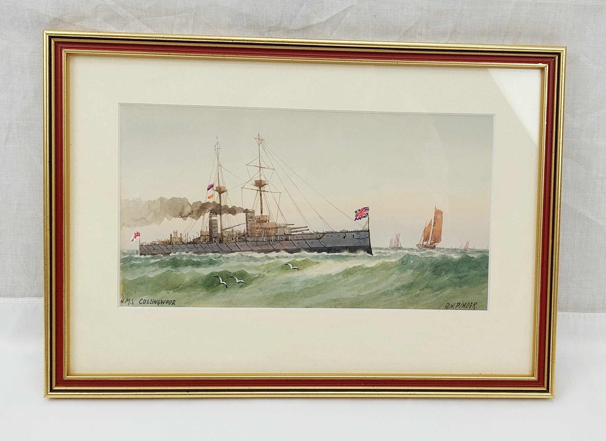 Framed HMS Collingwood (1908) St Vincent Class Battleship Watercolour D ...