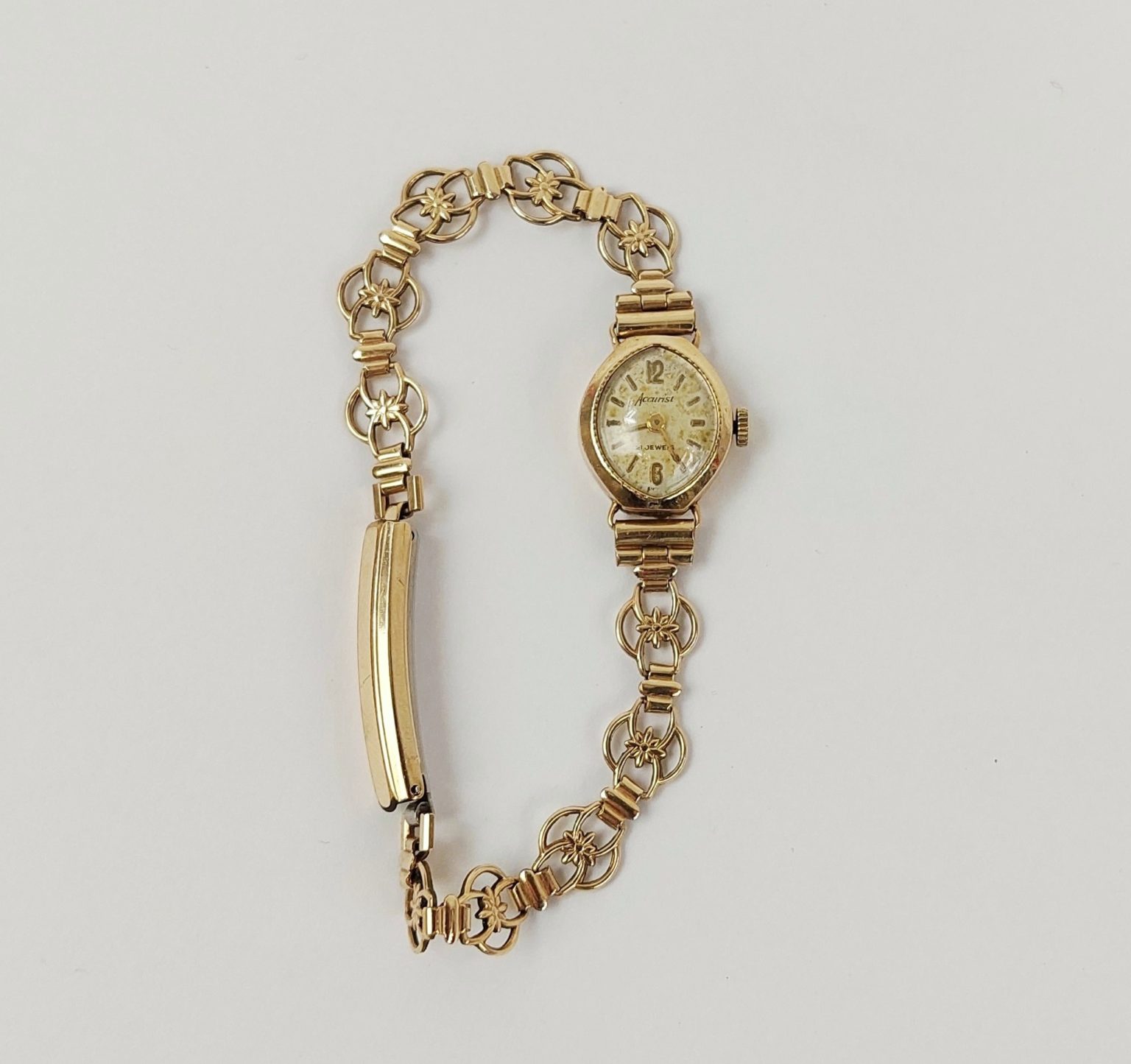 C1964 Ladies 9ct Gold Accurist Cocktail Watch With Rolled Gold Bracelet Sally Antiques 1473