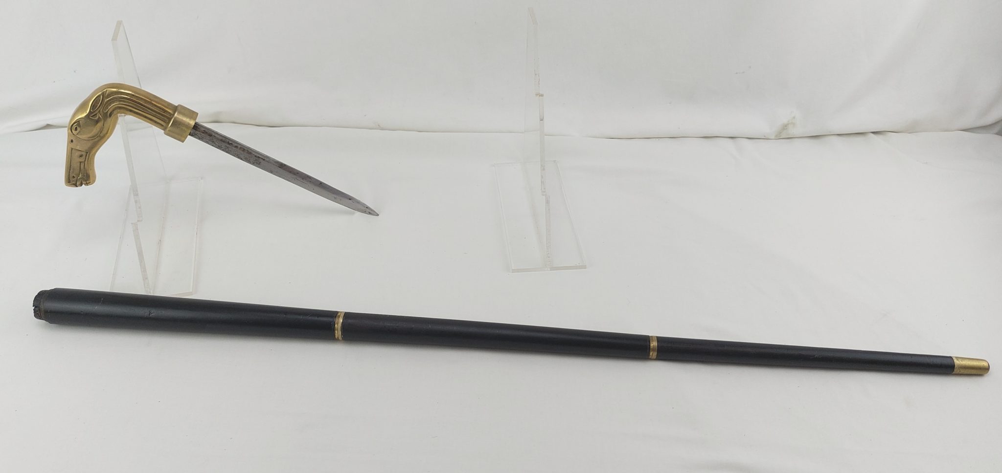 Unusual, Brass Horse Headed, Collapsible, Black Sword Stick With Hidden 