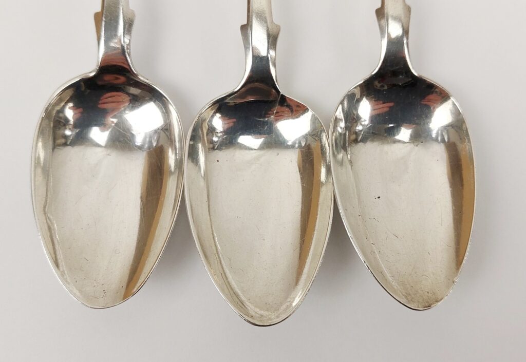 c1840 Set of Six Fiddle Pattern Sterling Silver Tea Spoons - Sally Antiques