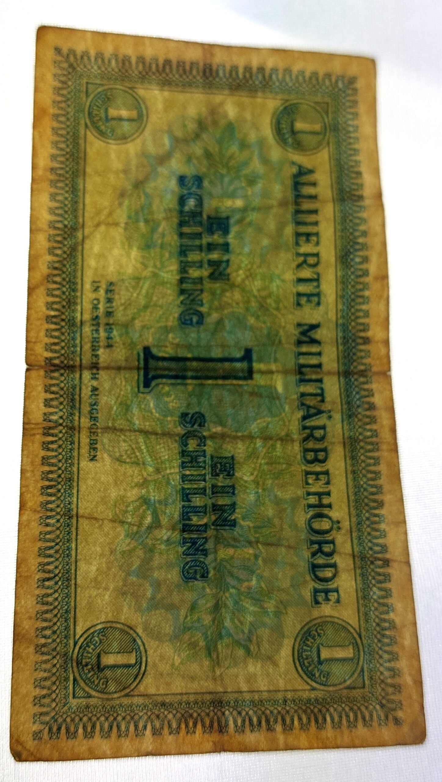 Austrian, 1944, Allied Military Currency (AMC), Ein (1) Schilling,(Alliierte Militärbehörde, In Oesterreich Ausgegeben)3.