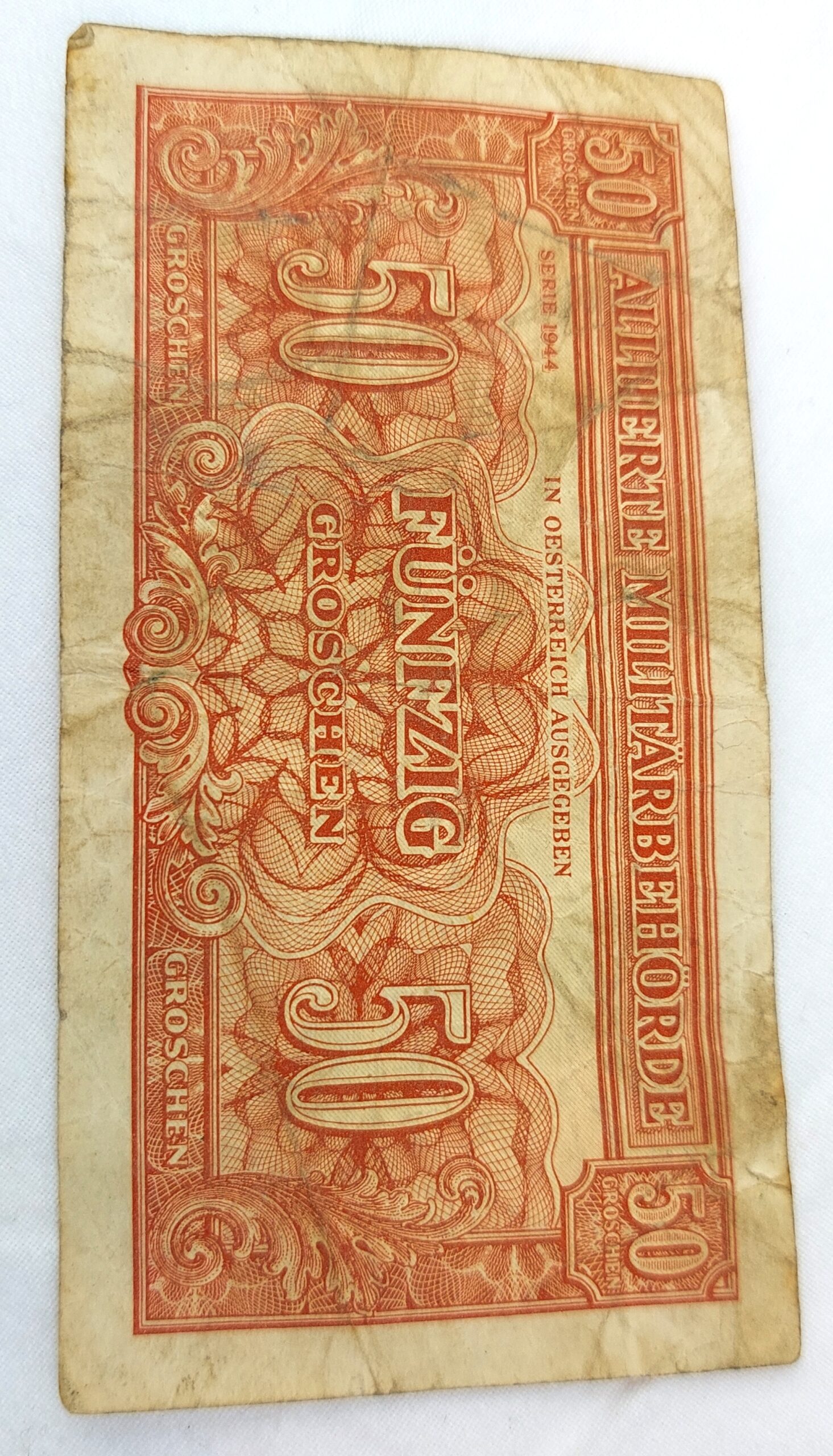 Austrian, 1944, Allied Military Currency (AMC), Funfzig (50) Groschen, (Alliierte Militärbehörde, In Oesterreich Ausgegeben) 2