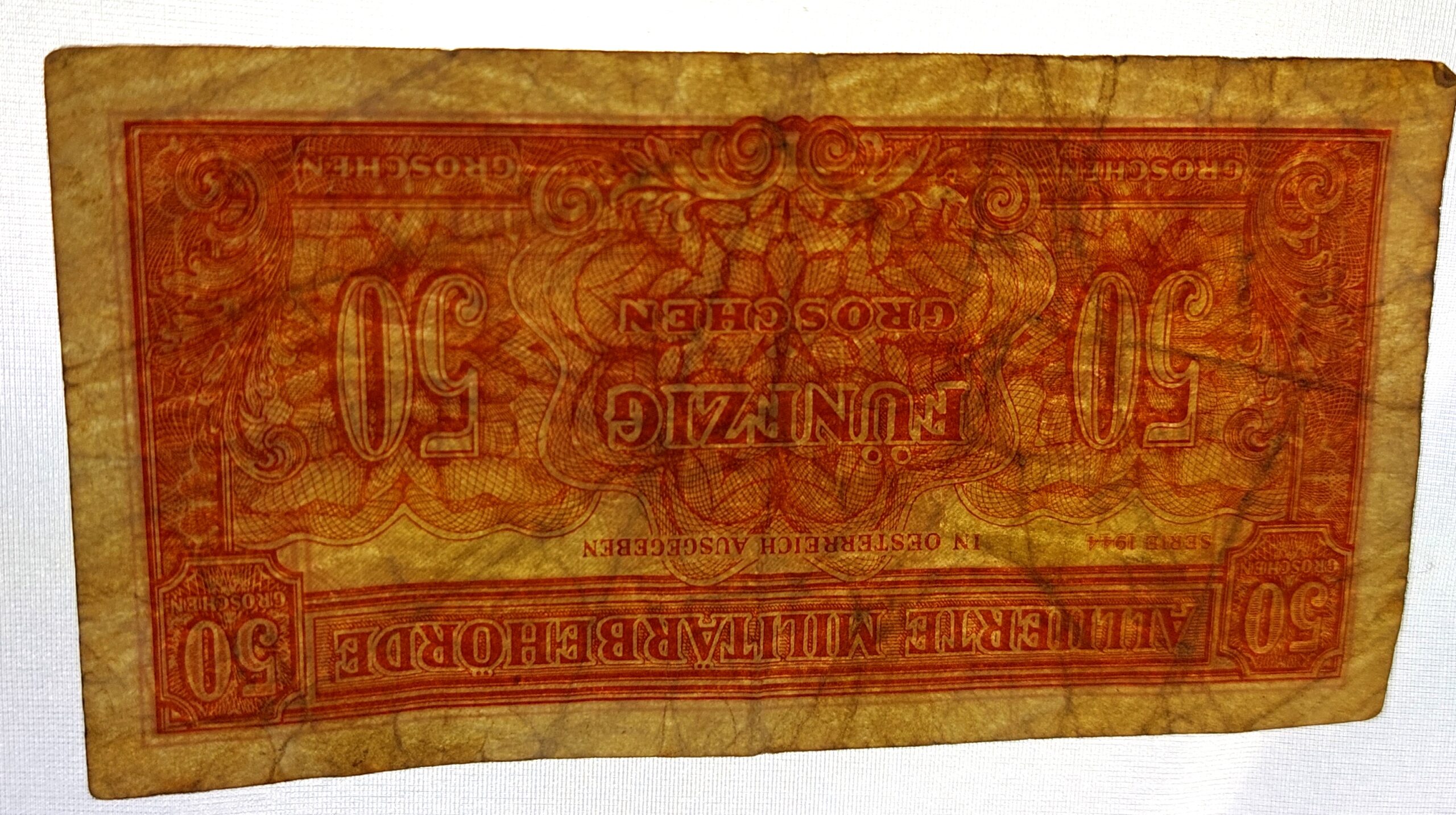 Austrian, 1944, Allied Military Currency (AMC), Funfzig (50) Groschen, (Alliierte Militärbehörde, In Oesterreich Ausgegeben)3