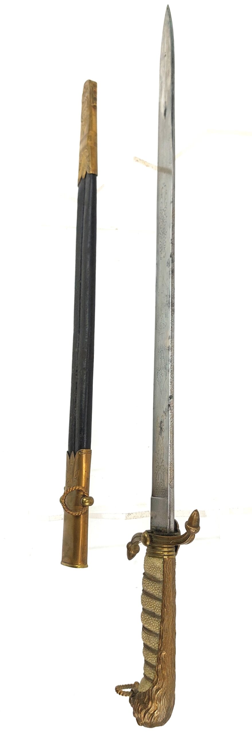 British, Circa 1889, Late Victorian, Naval Officers Dirk & Scabbard, by E. Thurkle & Sons, London (27)