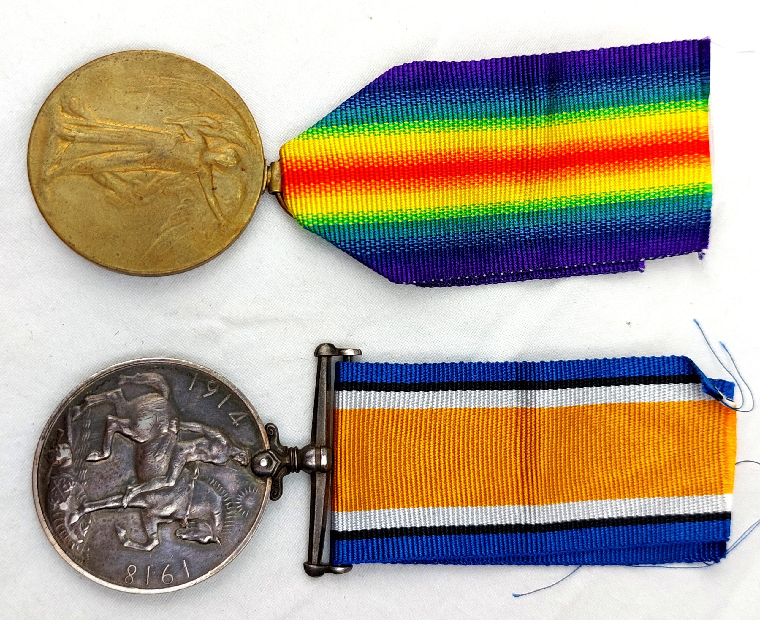 British, WW1, War Medal and Allied Victory Medal - awarded to 9369. PTE. C. Messenger. S. Lan. R (1)