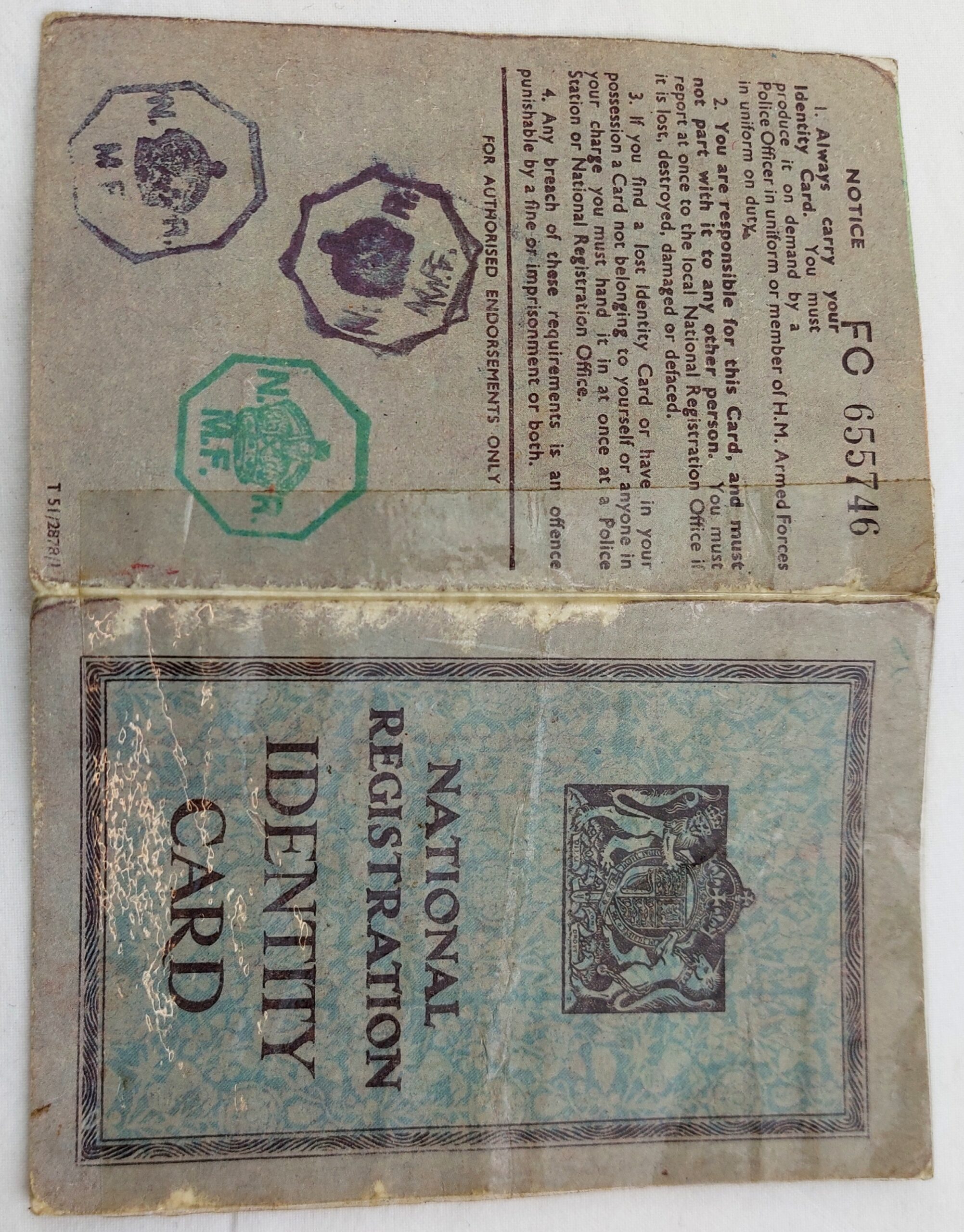 British, WW2, Original National Registration Act 1943 Identity Card, 'Abraham Van Lier' (3)