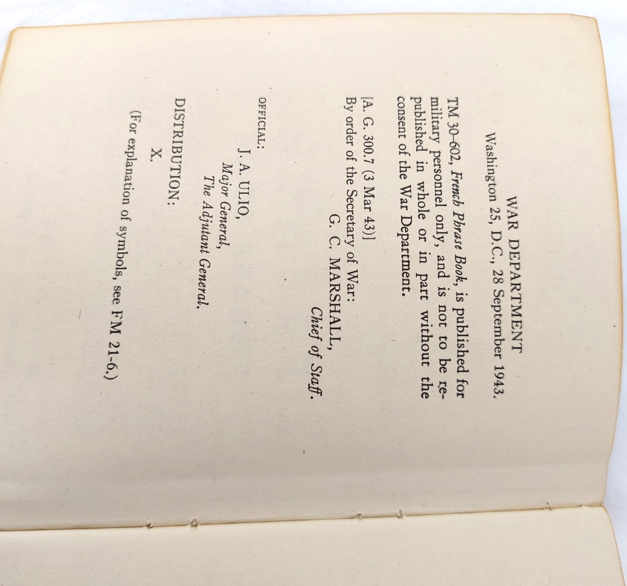 USA, WW2, Restricted, French Phrase Book, Washington, September 28, 1943 (TM 30-602) (3)
