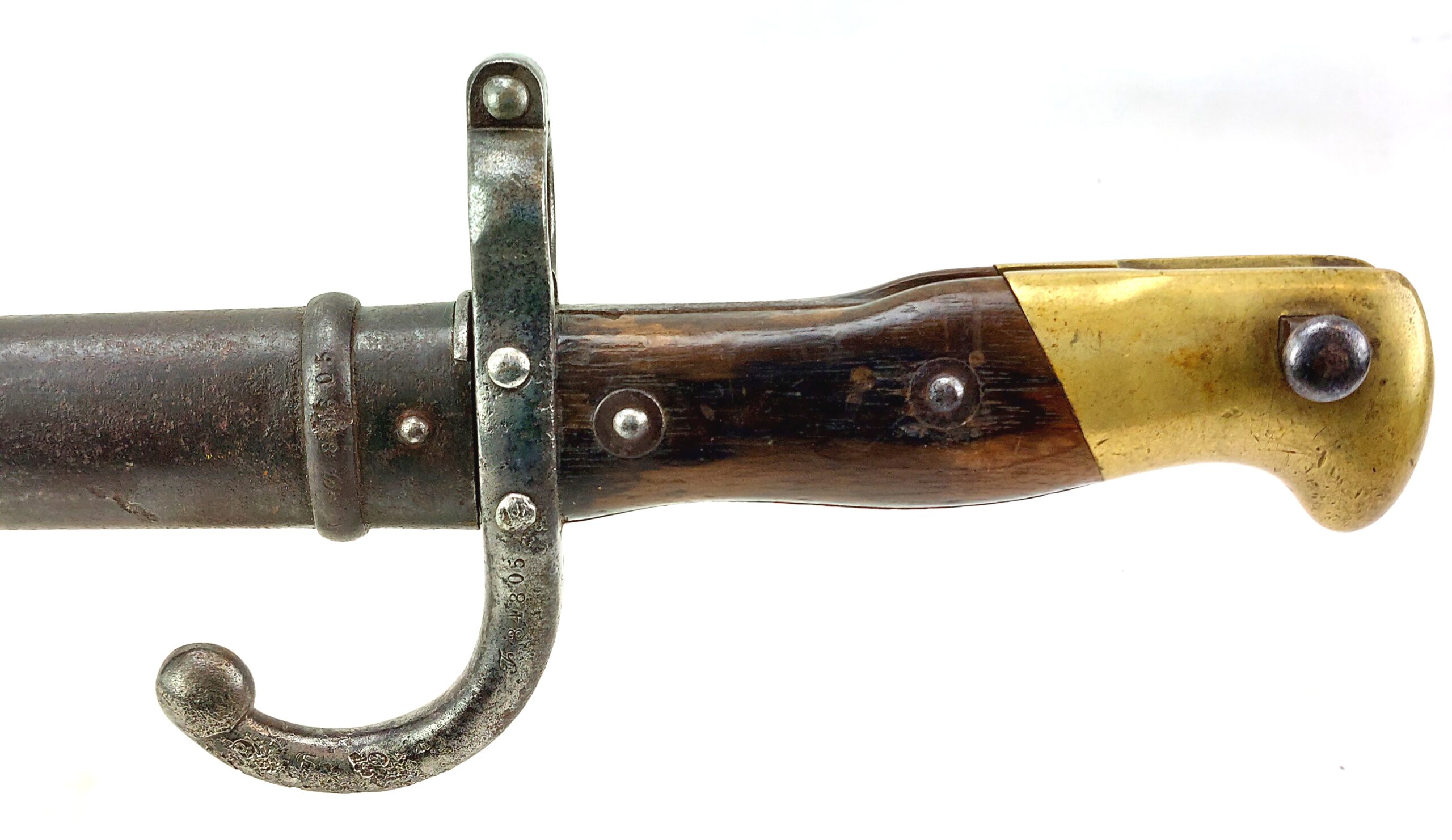 French, 1874 Pattern T-Back Gras Sword Bayonet and Scabbard with Matching Numbers, dated 1875, Made at Armes de St. Etienne (1)