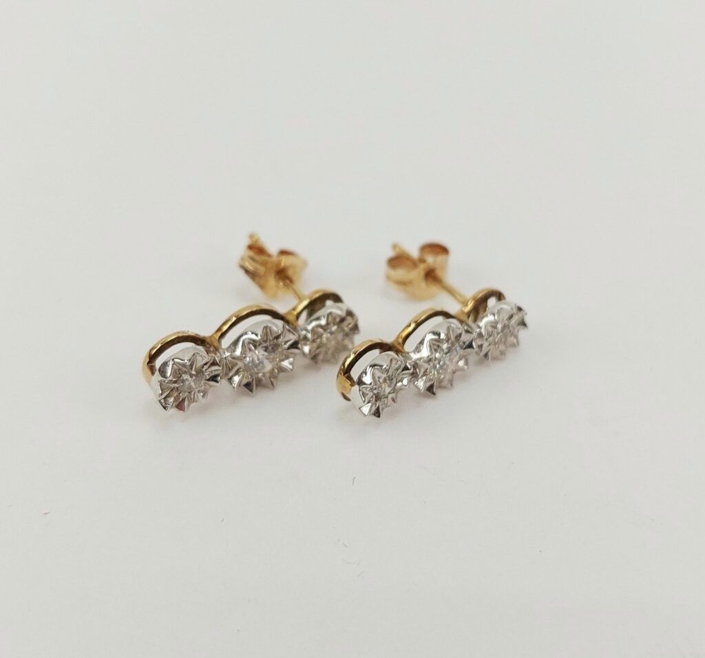 9ct Gold Diamond Earrings - Sally Antiques