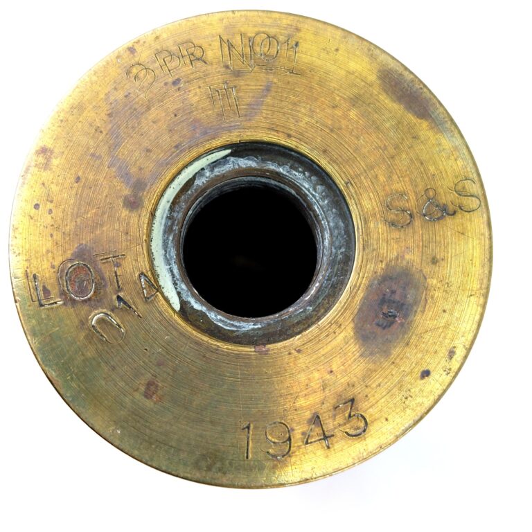 British, WW2, 3 Pounder Brass Shell Case, Dated 1943, Made by Silver ...