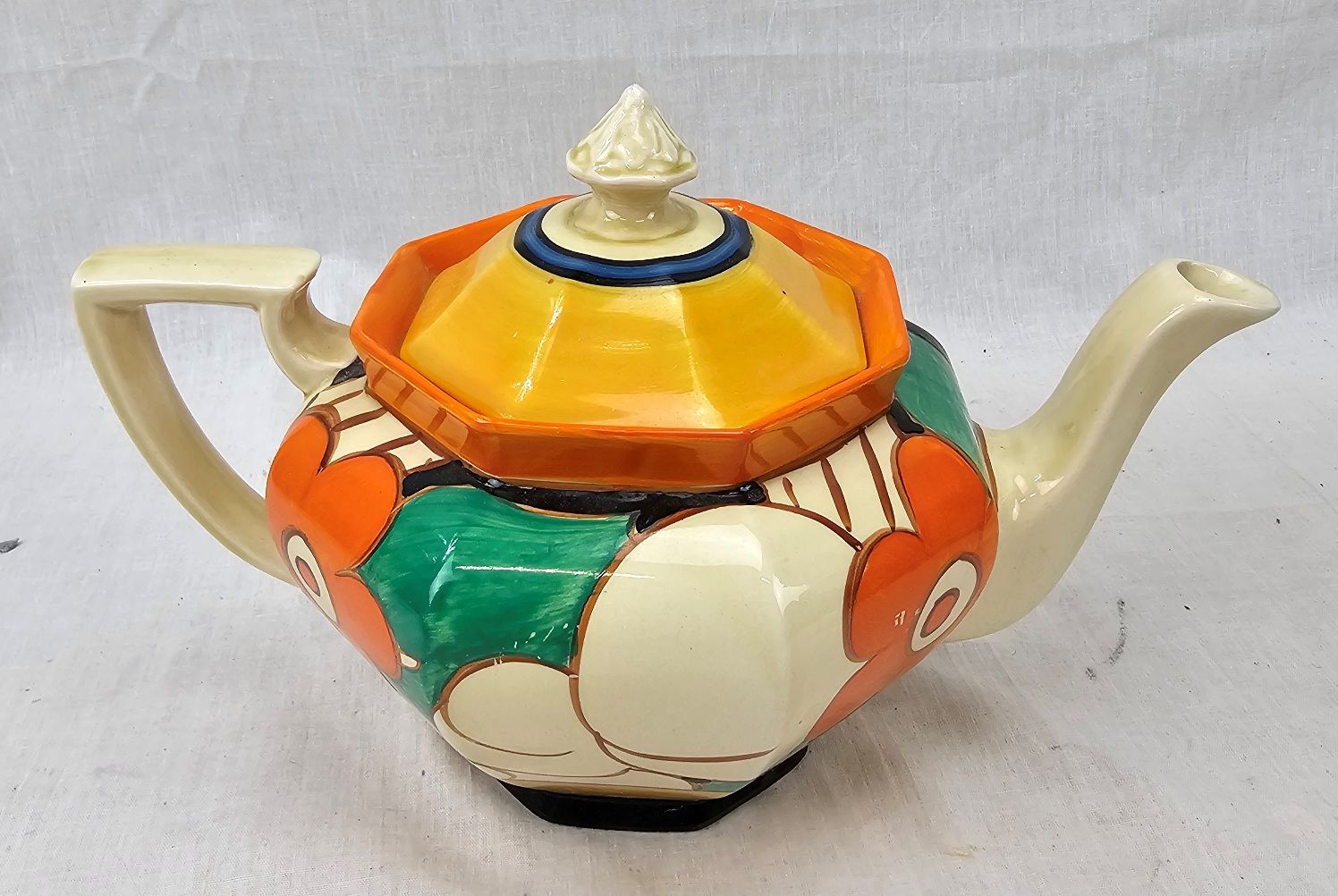 1930s Clarice Cliff Fantasque Floreat Havre (Wild Rose) Rare Pattern Teapot 2