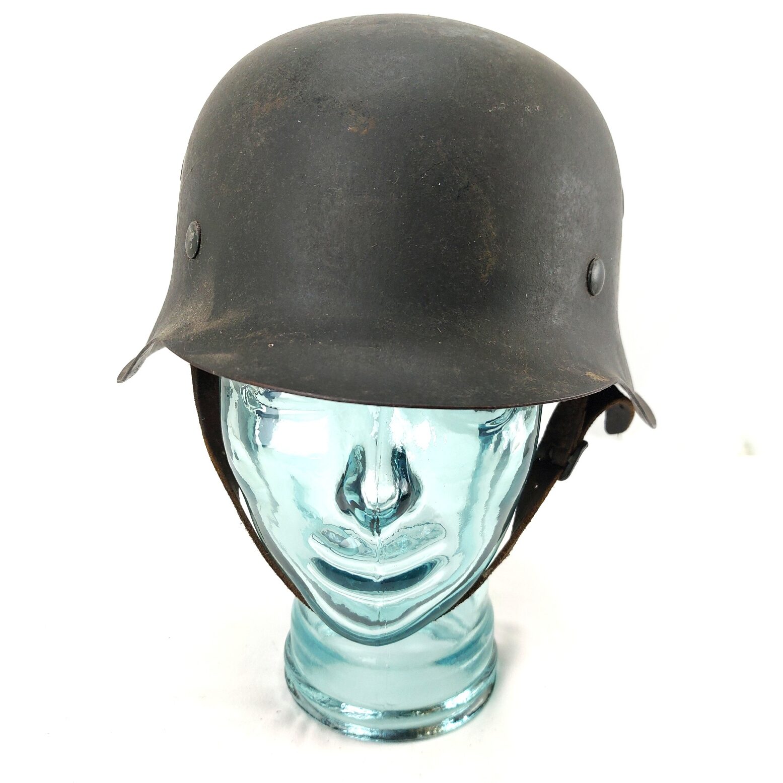 German, WW2 M42 Heer Helmet – qvl, Slate, Single Decal, Original Liner & Marked Chinstrap (2)