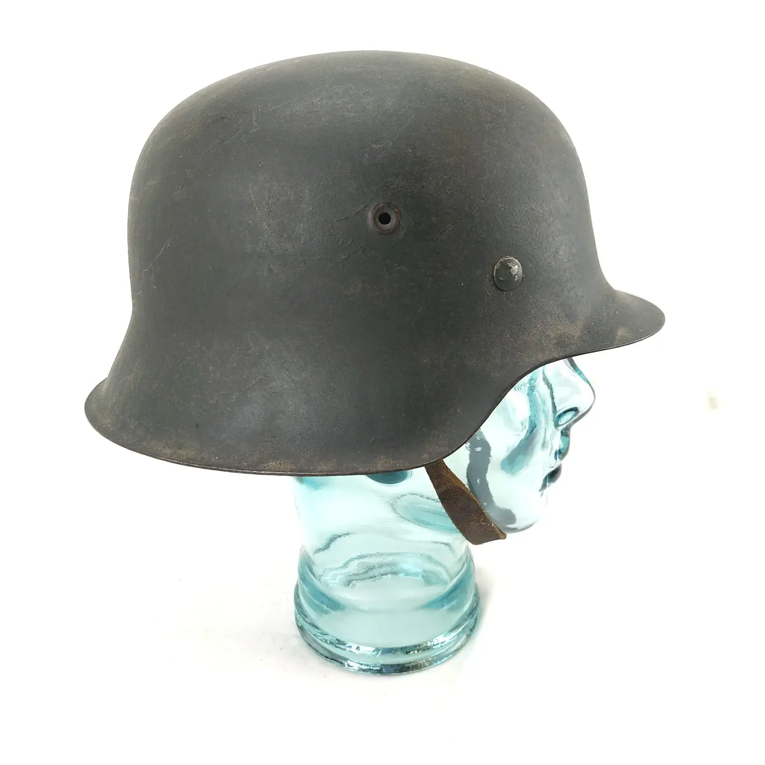 German, WW2 M42 Heer Helmet – qvl, Slate, Single Decal, Original Liner & Marked Chinstrap (3)