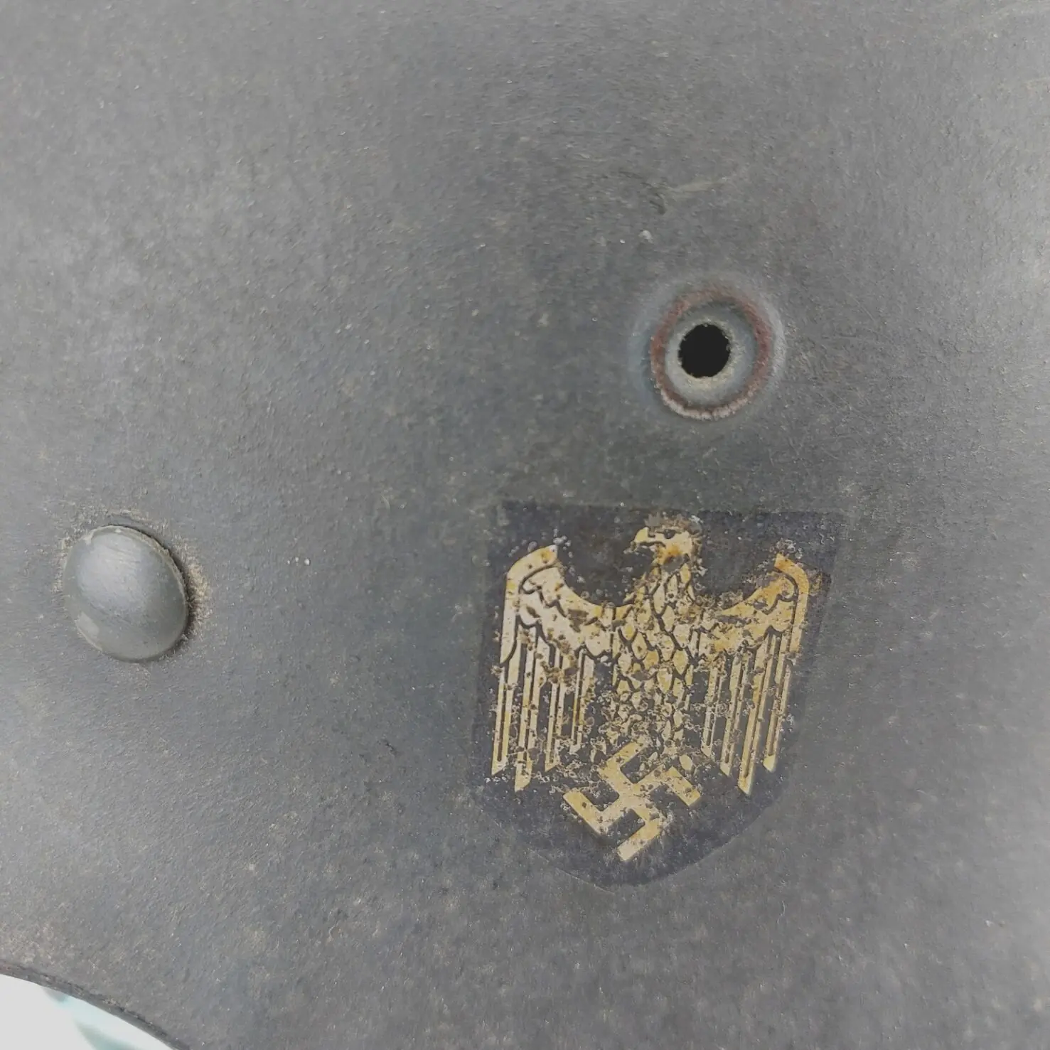 German, WW2 M42 Heer Helmet – qvl, Slate, Single Decal, Original Liner & Marked Chinstrap (6)
