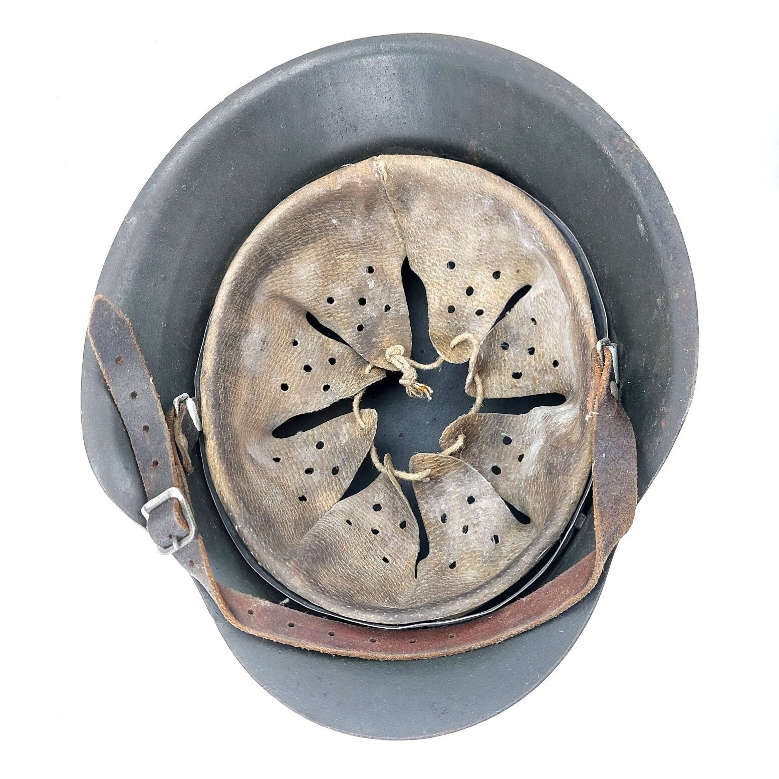German, WW2 M42 Heer Helmet – qvl, Slate, Single Decal, Original Liner & Marked Chinstrap (7)