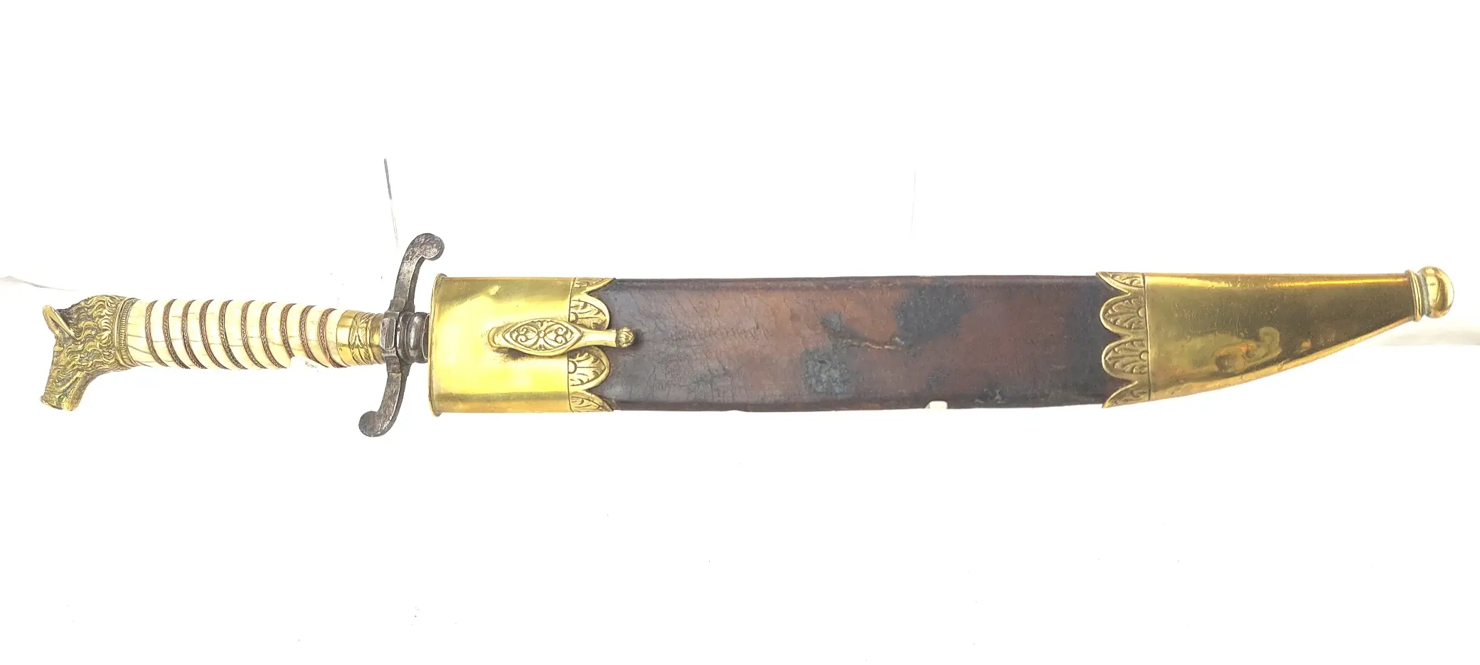 Imperial German c.1850 Hunting Dagger with Brass Boar’s Head Pommel and Scabbard (1)