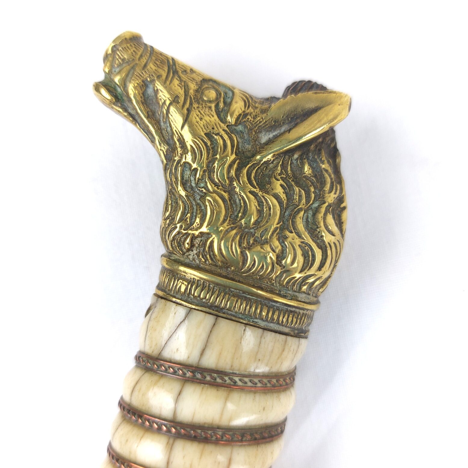 Imperial German c.1850 Hunting Dagger with Brass Boar’s Head Pommel and Scabbard (12)