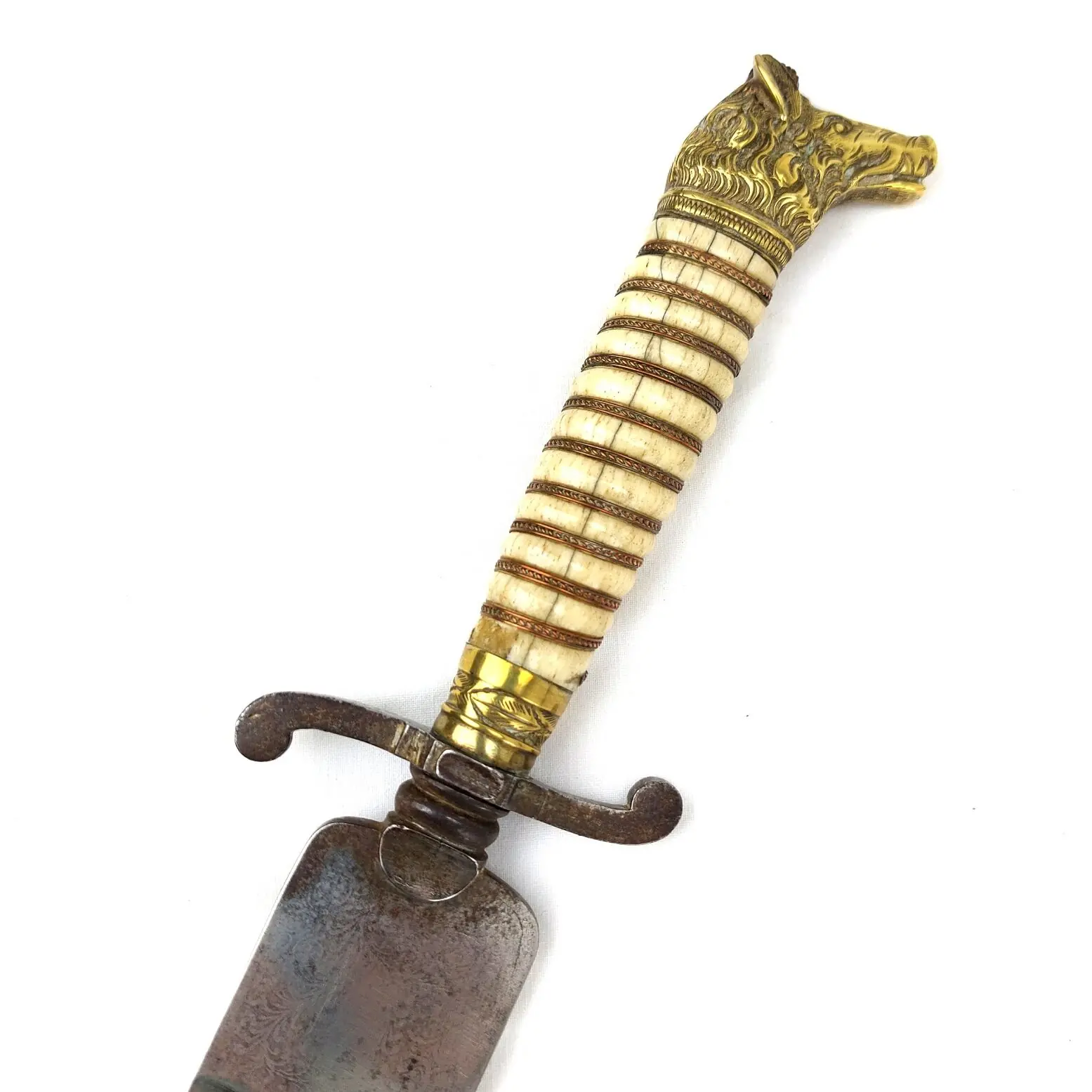 Imperial German c.1850 Hunting Dagger with Brass Boar’s Head Pommel and Scabbard (15)