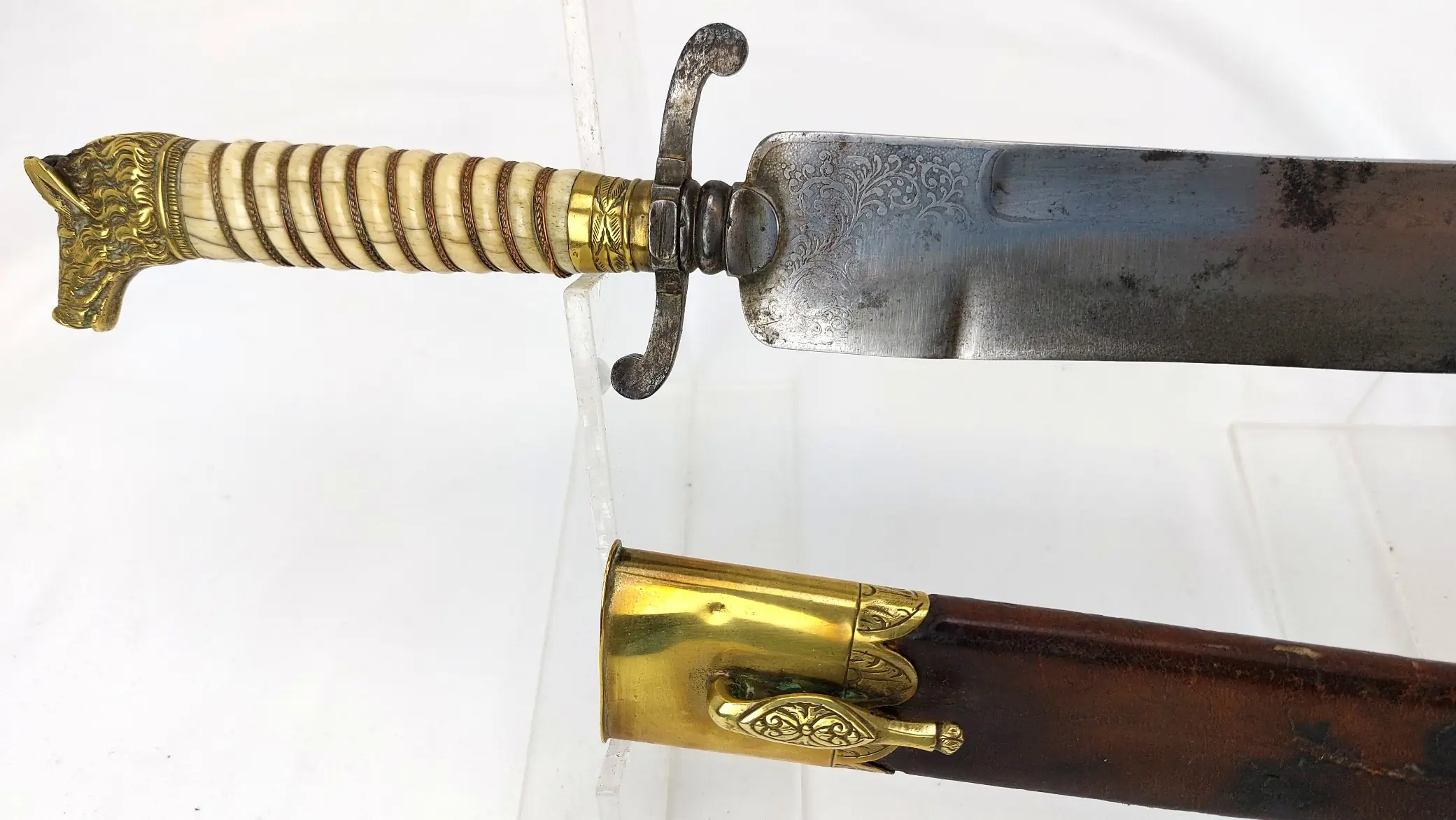 Imperial German c.1850 Hunting Dagger with Brass Boar’s Head Pommel and Scabbard (3)