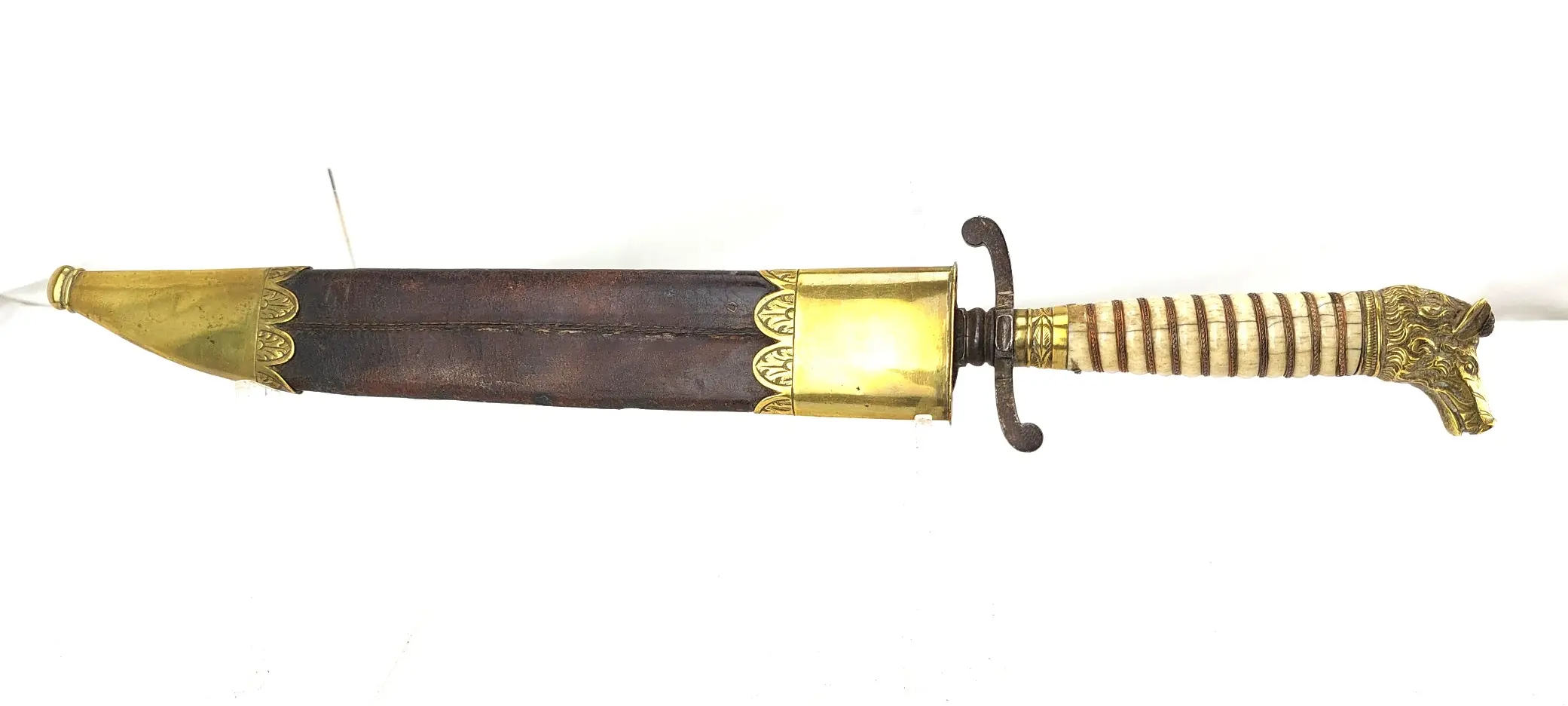 Imperial German c.1850 Hunting Dagger with Brass Boar’s Head Pommel and Scabbard (5)