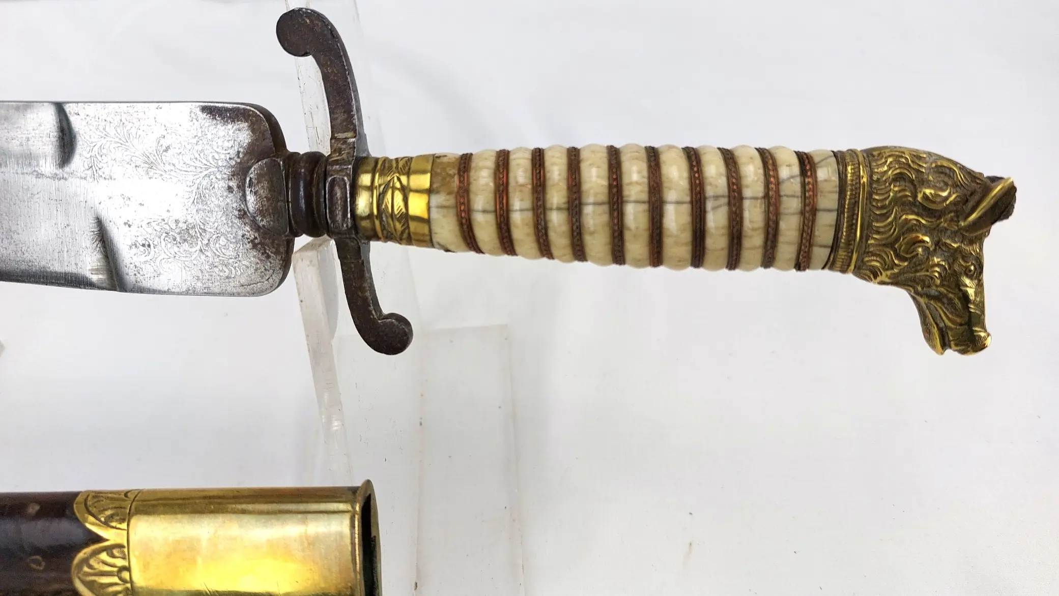 Imperial German c.1850 Hunting Dagger with Brass Boar’s Head Pommel and Scabbard (7)