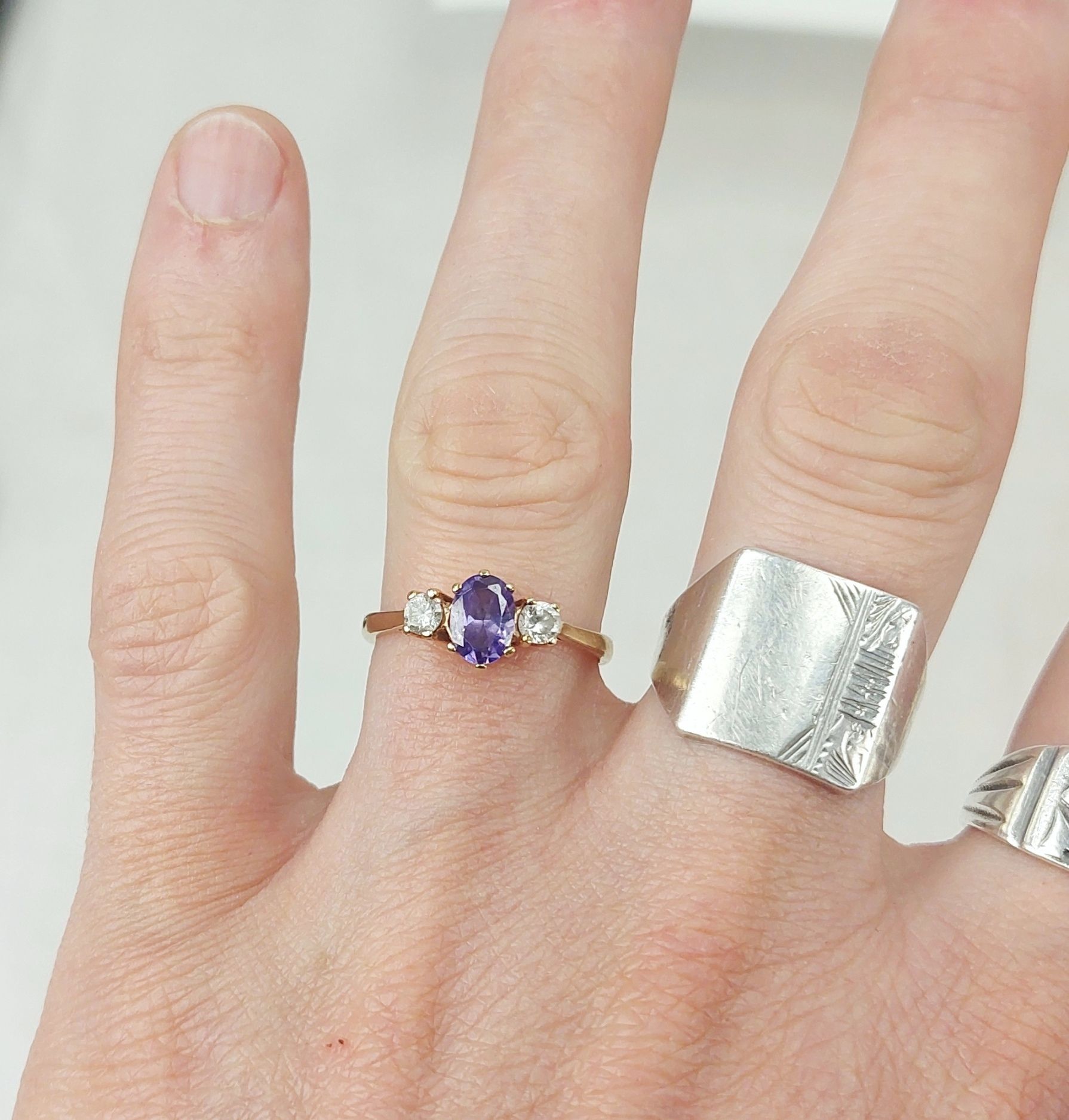 JA_2985202788 - 9ct Gold Amethyst & Quartz Ring UK Size Q+, US 8 (6)