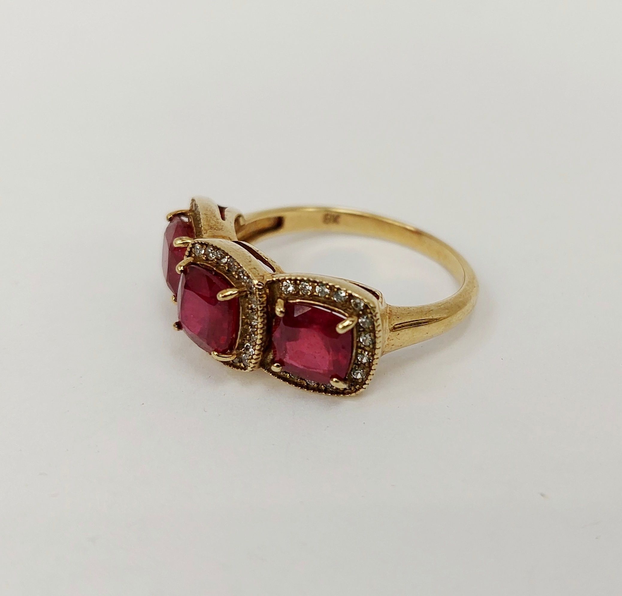 JA_6688202859 - 9ct Gold Ruby & White Spinel Ring UK Size Q, US 8 (2)
