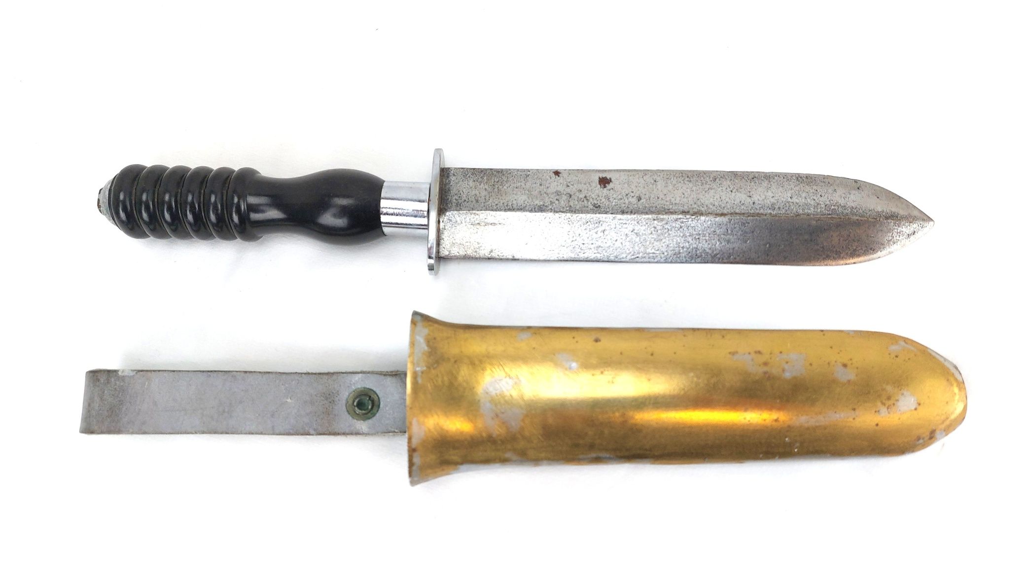 Late War European Naval Diver’s Knife with Tinned Brass Scabbard, Likely by Siebe Gorman & Co Ltd (1)