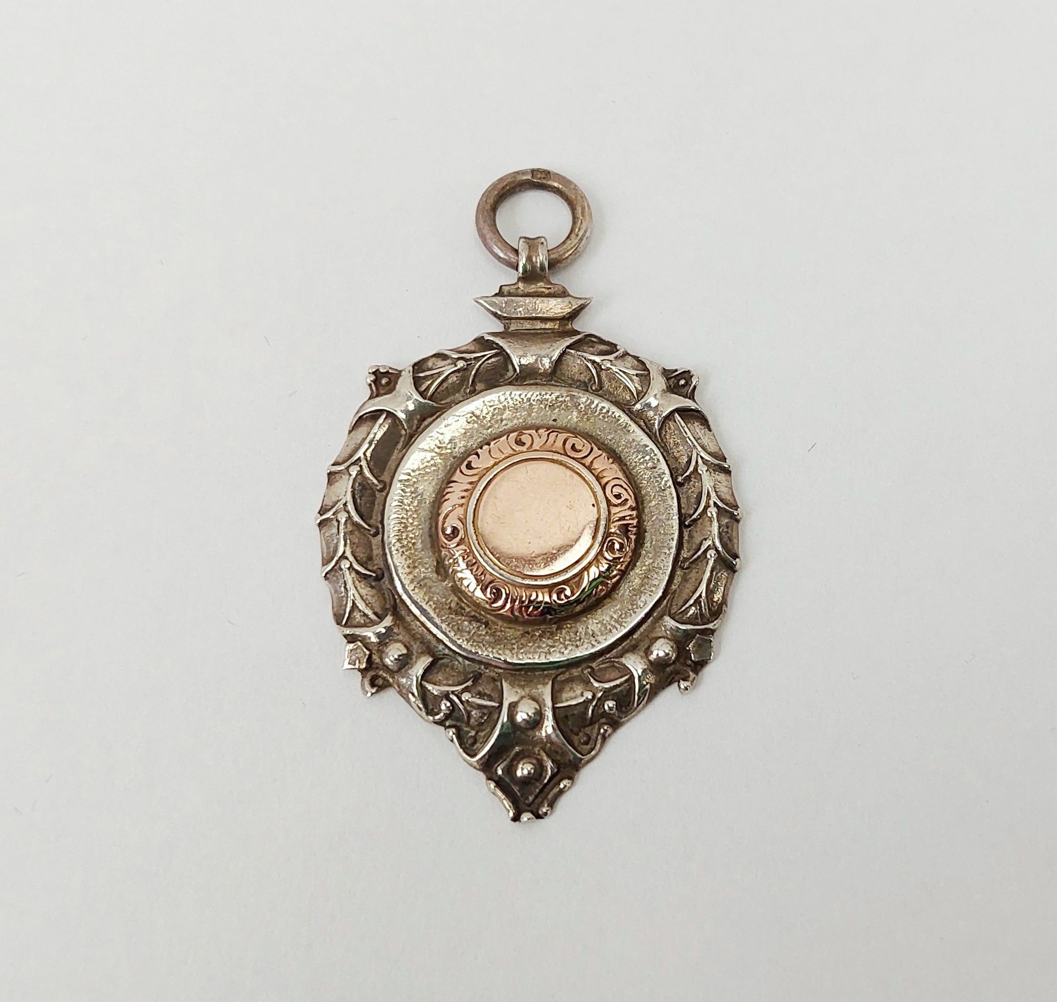 JA_7237204987 - Sterling Silver Birmingham 1934 Medallion Fob with Rose Gold Centre (1)