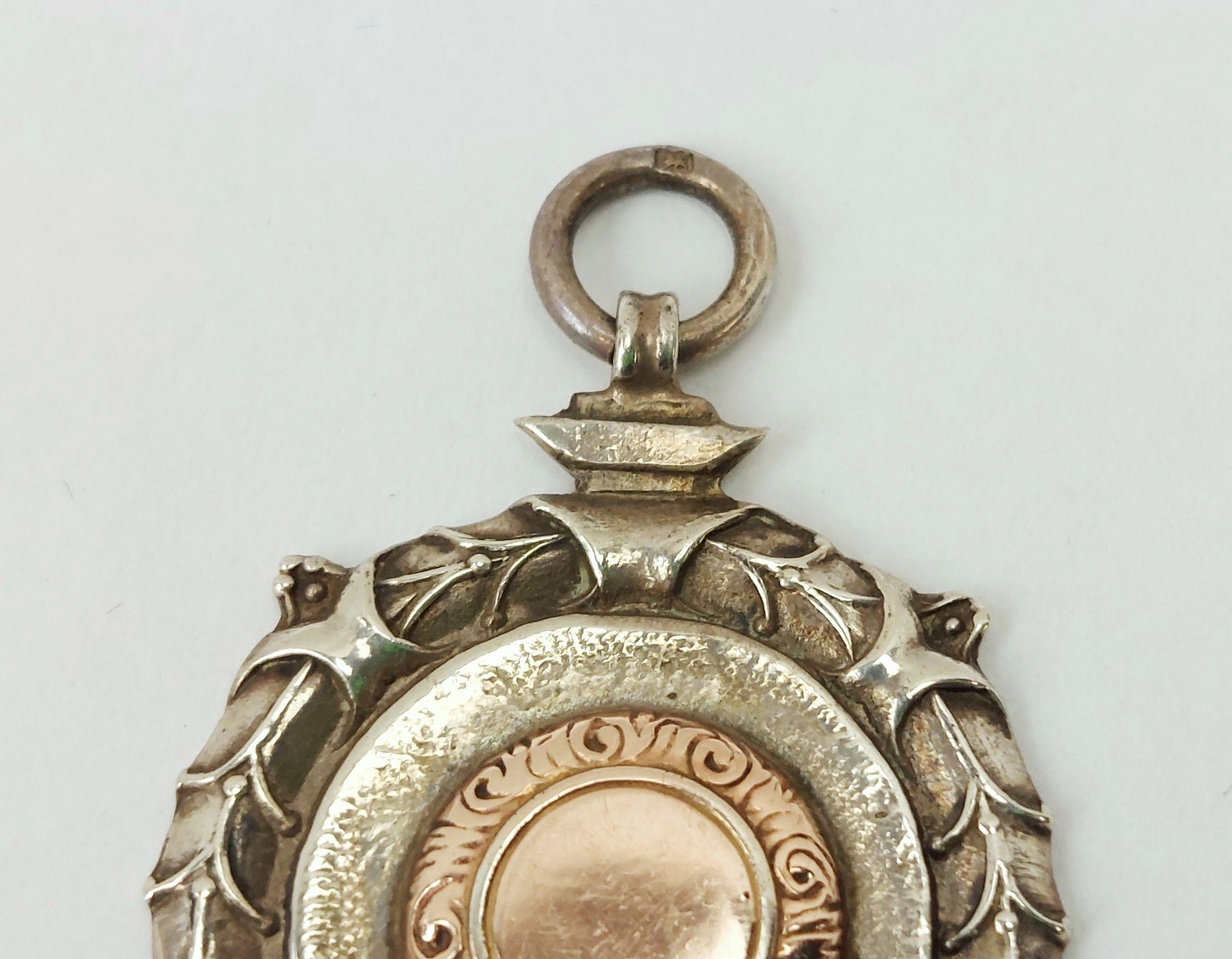 JA_7237204987 - Sterling Silver Birmingham 1934 Medallion Fob with Rose Gold Centre (2)
