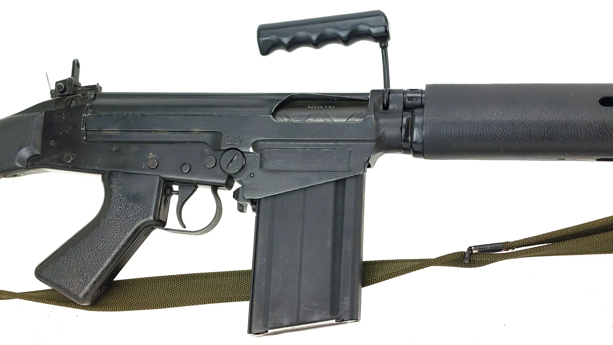 British, 1960, L1A1 SLR (Self-Loading Rifle), Withy Canvas Sling, Broad Arrow Magazine, Deactivated (3)
