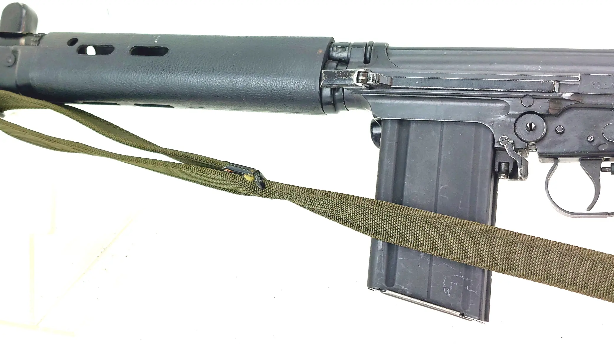 British, 1960, L1A1 SLR (Self-Loading Rifle), Withy Canvas Sling, Broad Arrow Magazine, Deactivated (9)
