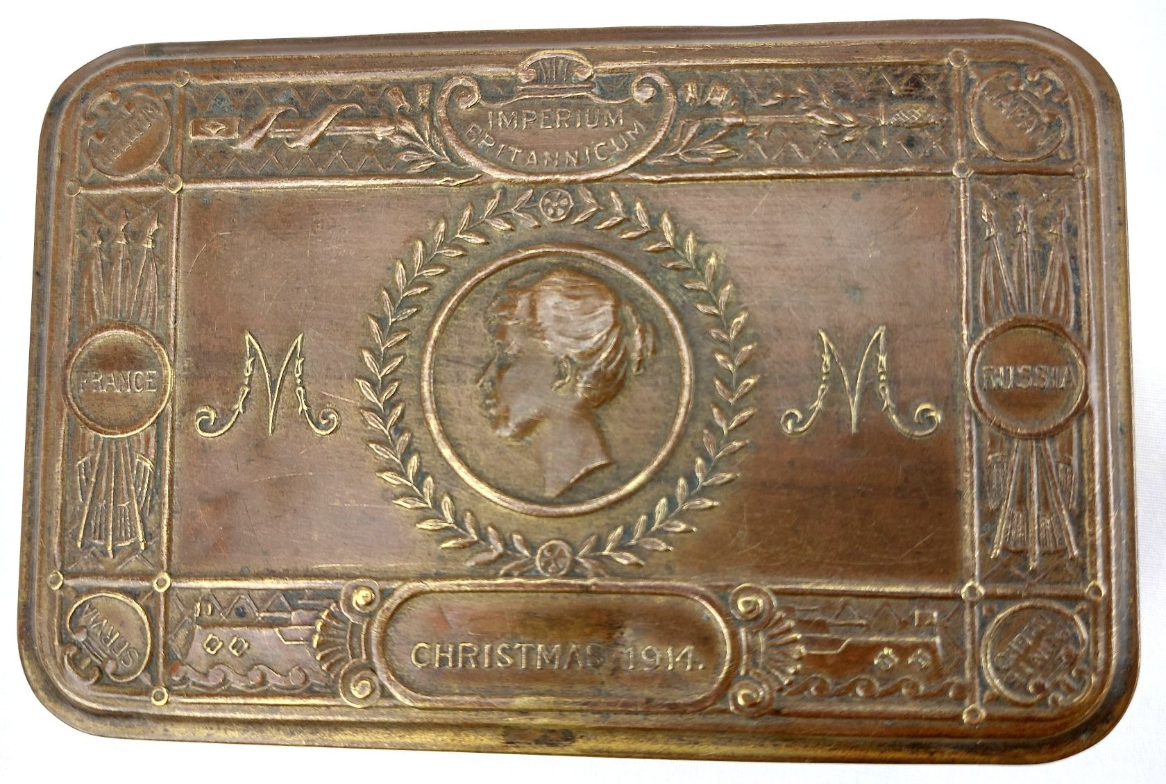 British, WW1-1914, Princess Mary Christmas Gift Fund Brass Tobacco Tin