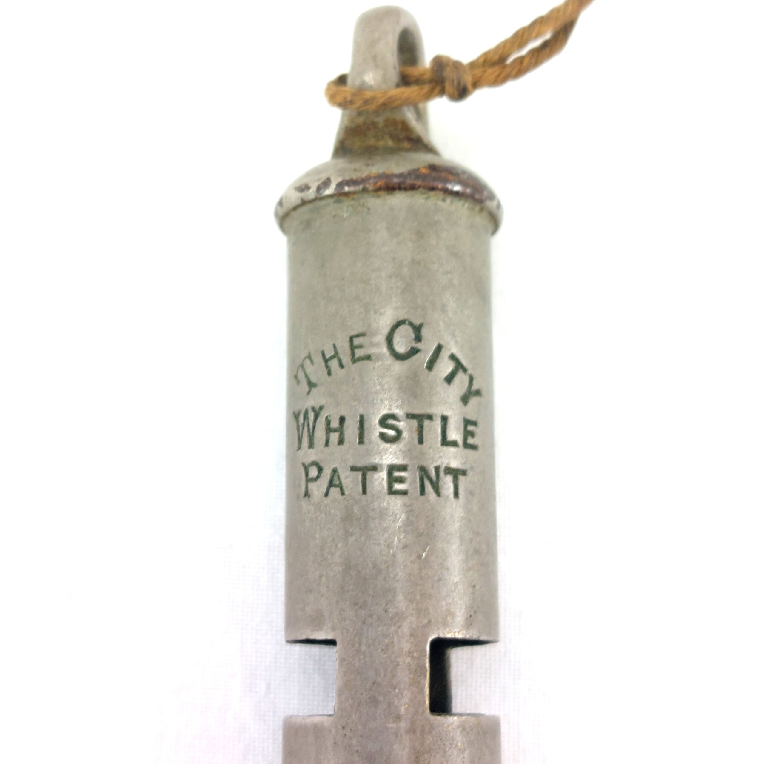 British, c.1900, The City Whistle Patent Nickel-Plated Whistle with Cord (2)