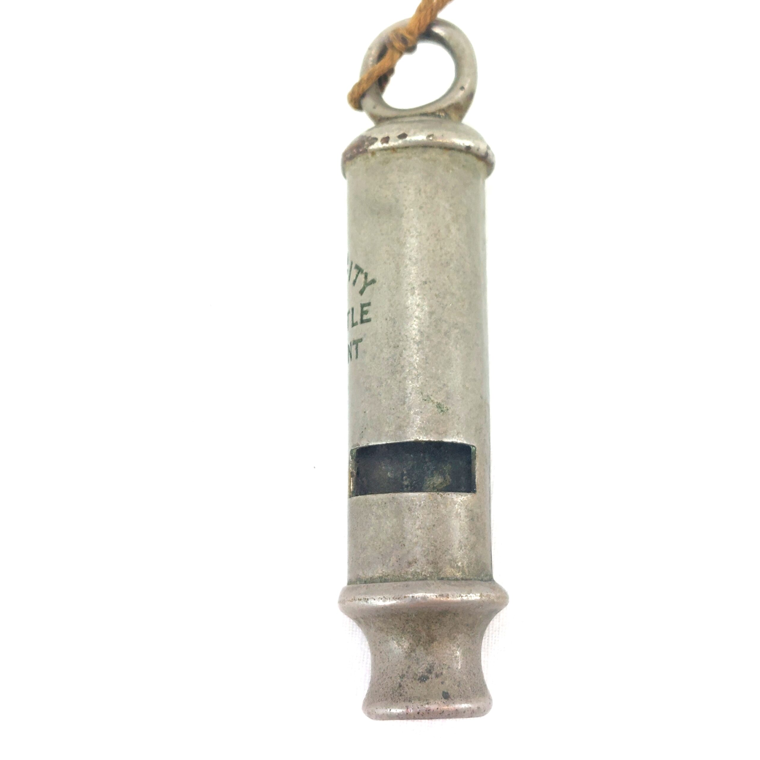 British, c.1900, The City Whistle Patent Nickel-Plated Whistle with Cord (3)
