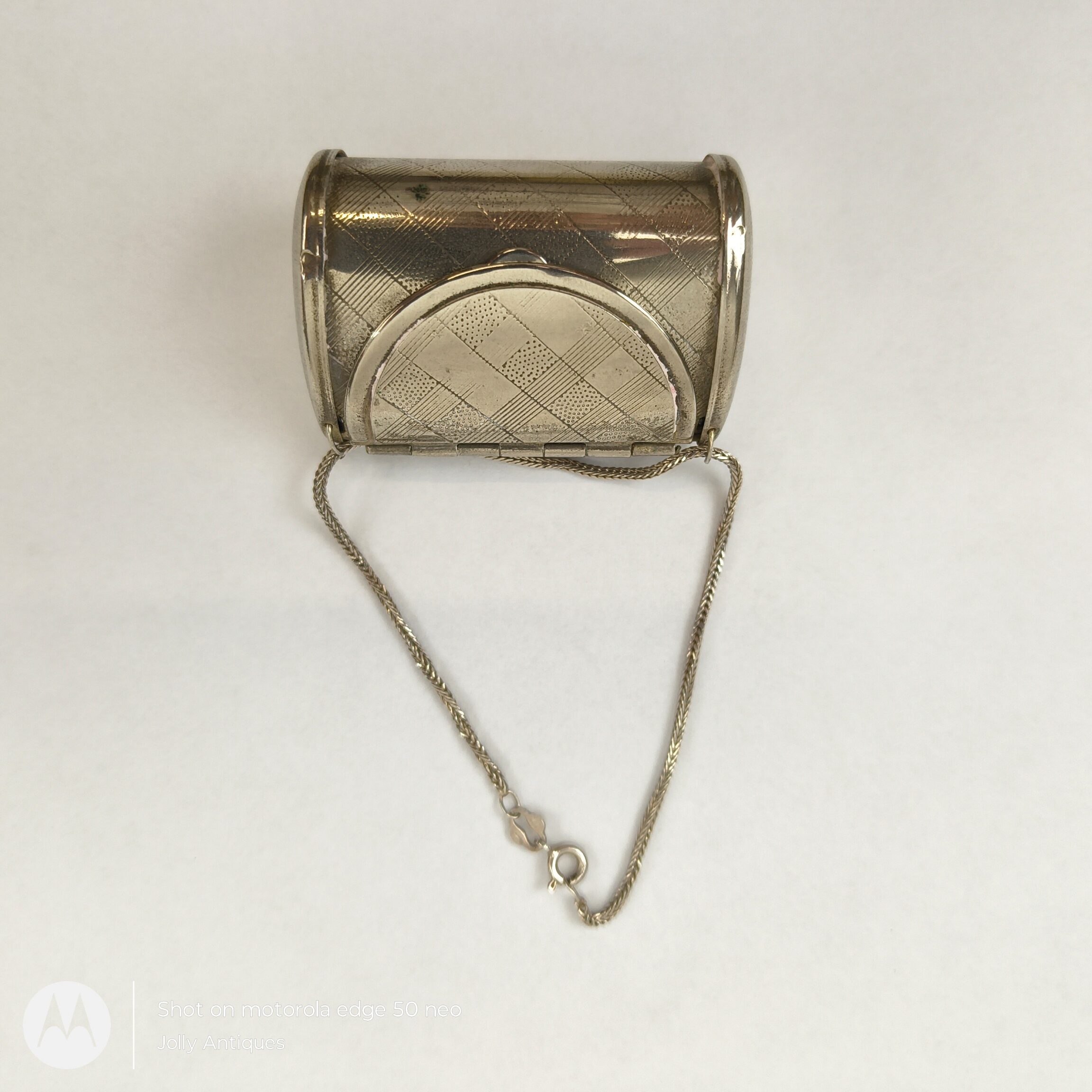 1940s Chrome Pill Case With Silver Chain 1