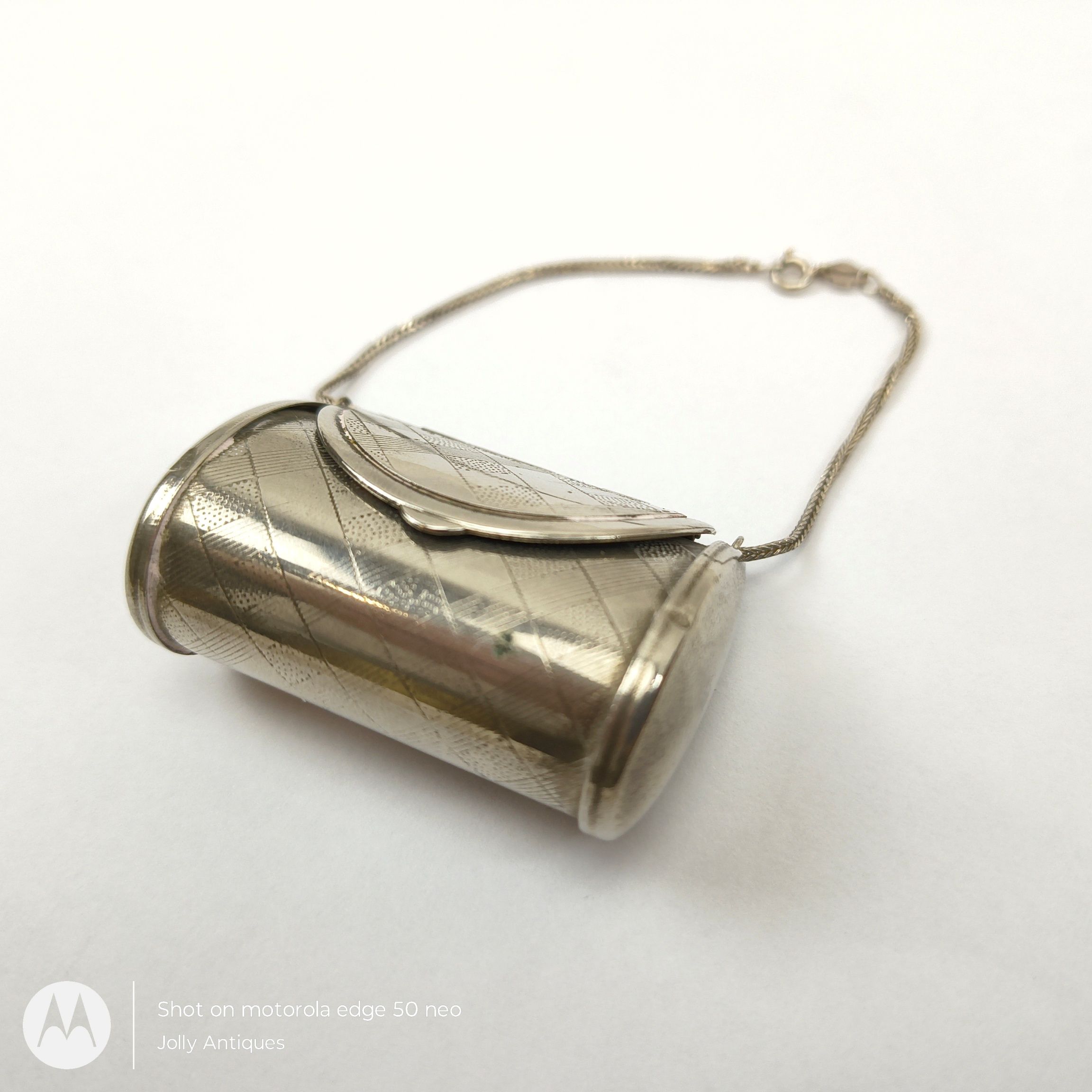 1940s Chrome Pill Case With Silver Chain 3