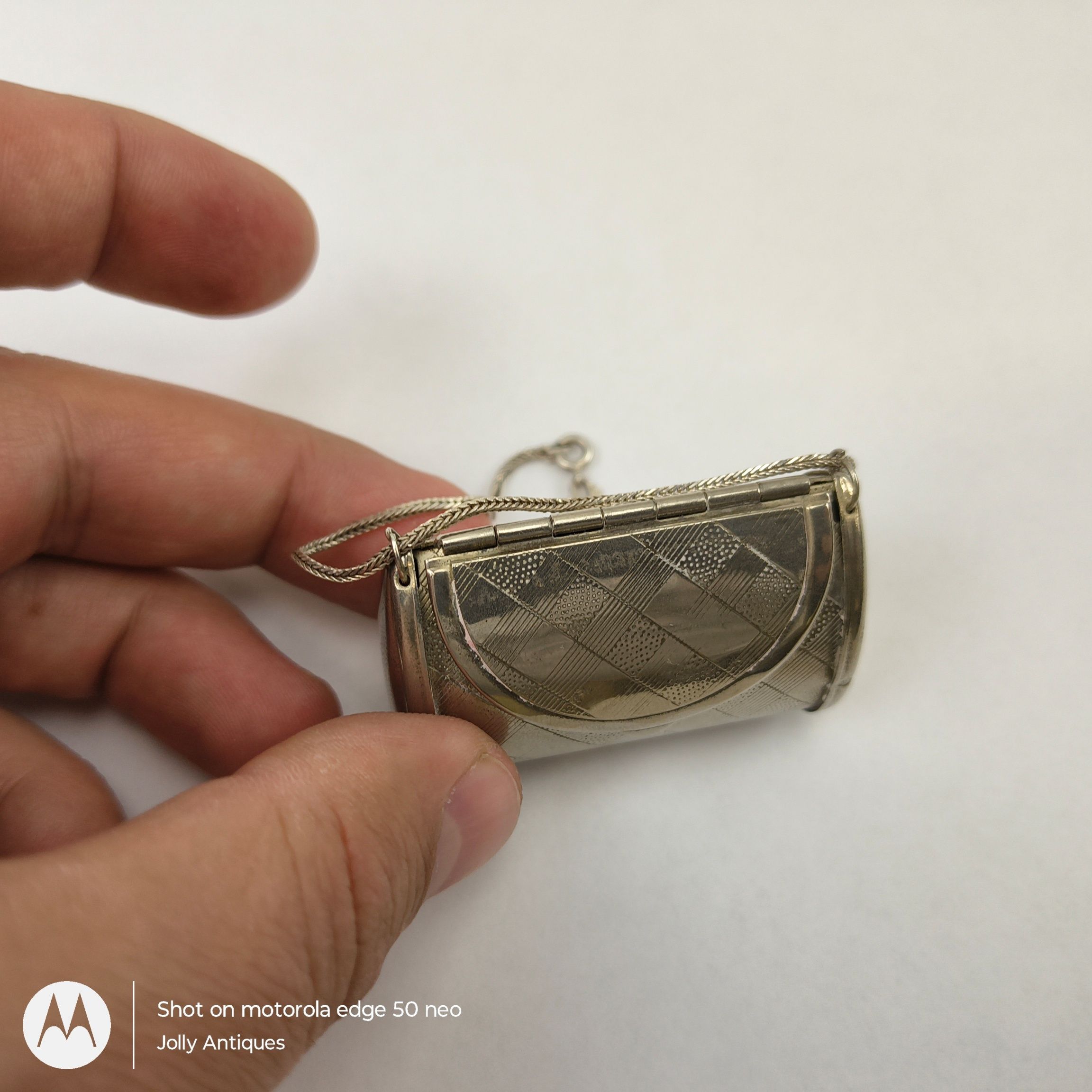 1940s Chrome Pill Case With Silver Chain 5