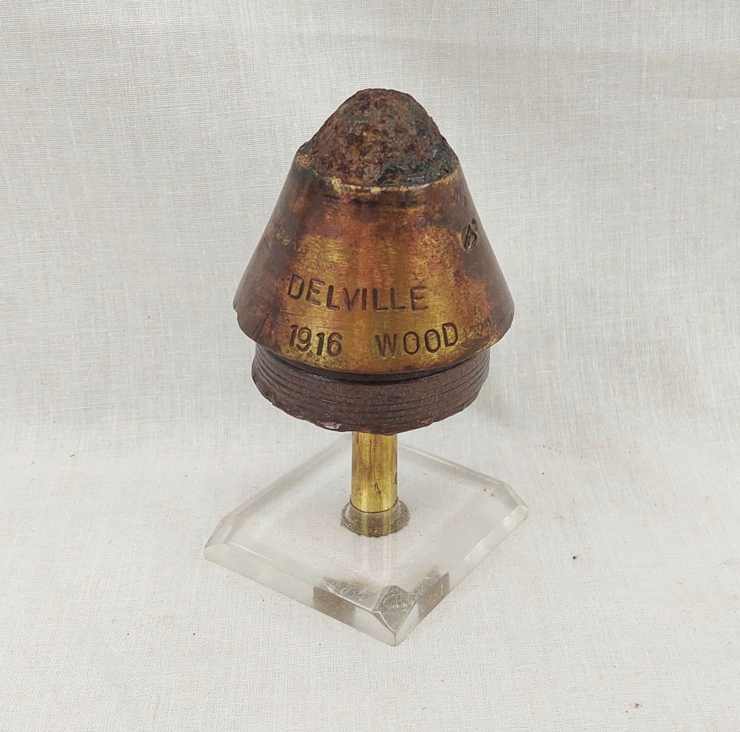 WW1 British 1916 Deville Wood Mounted Shell Fuse Head 1