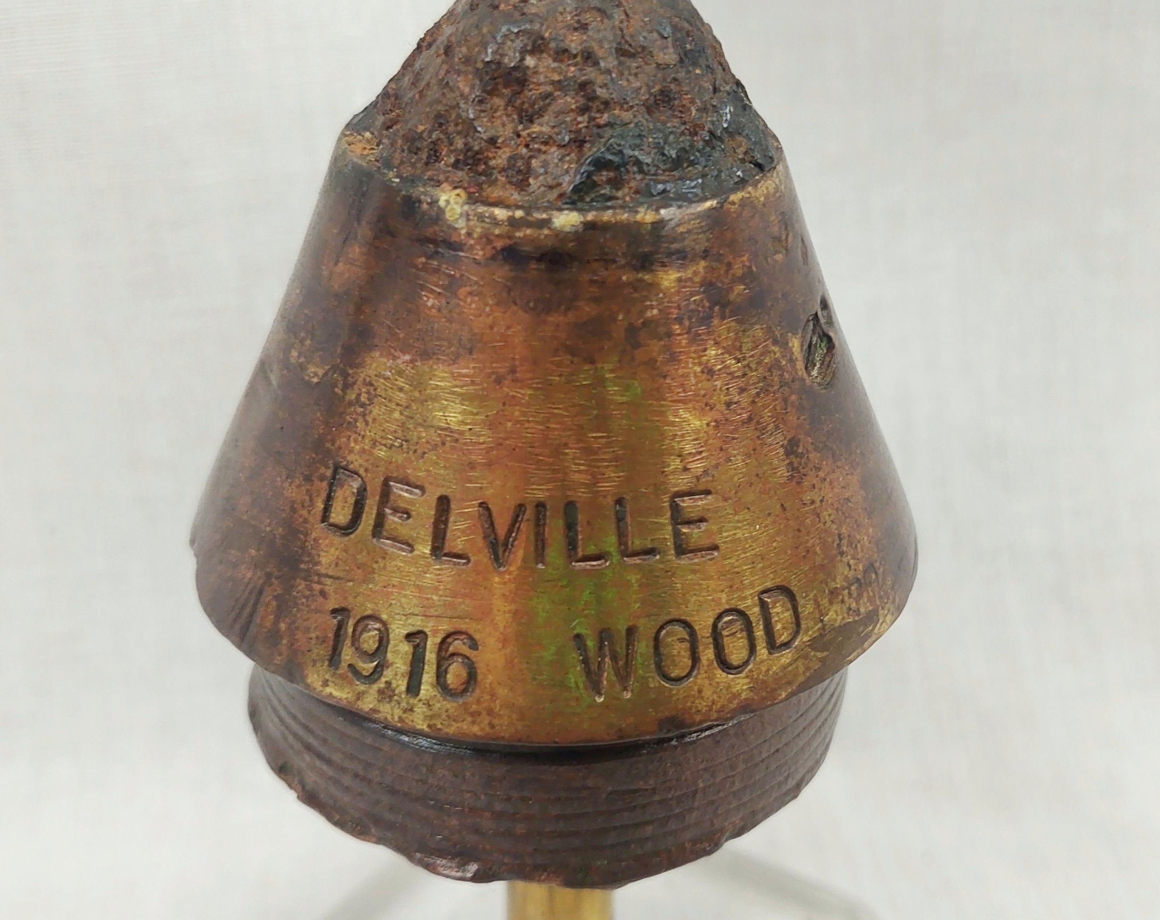 WW1 British 1916 Deville Wood Mounted Shell Fuse Head 2