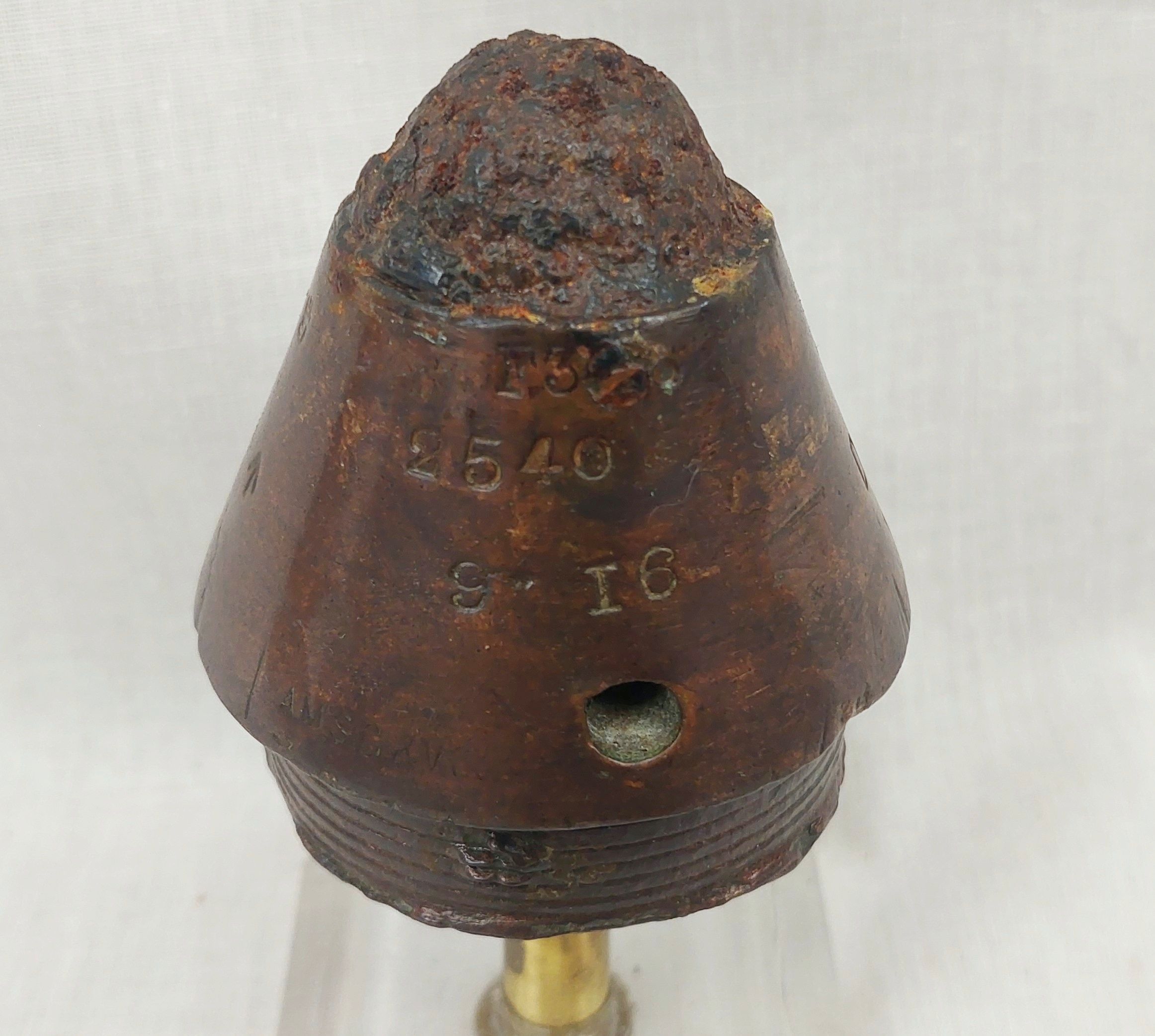WW1 British 1916 Deville Wood Mounted Shell Fuse Head 4